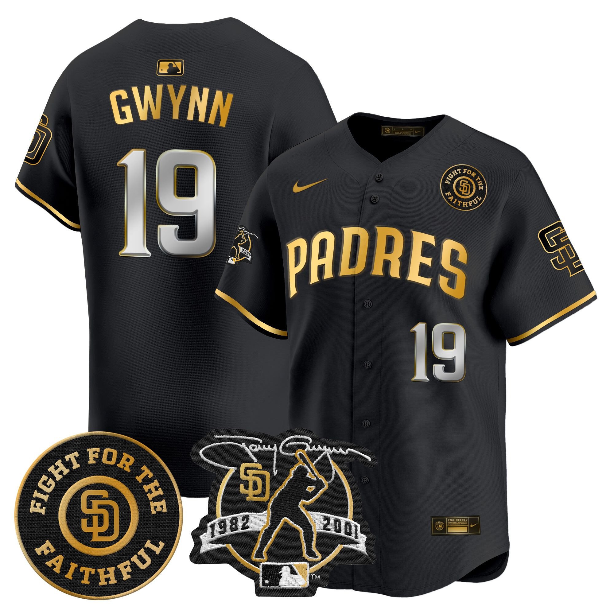 Men's Tony Gwynn San Diego Padres Tony Gwynn & Faithful Patch Vapor Premier Limited Black Gold Jersey Ã± All Stitched