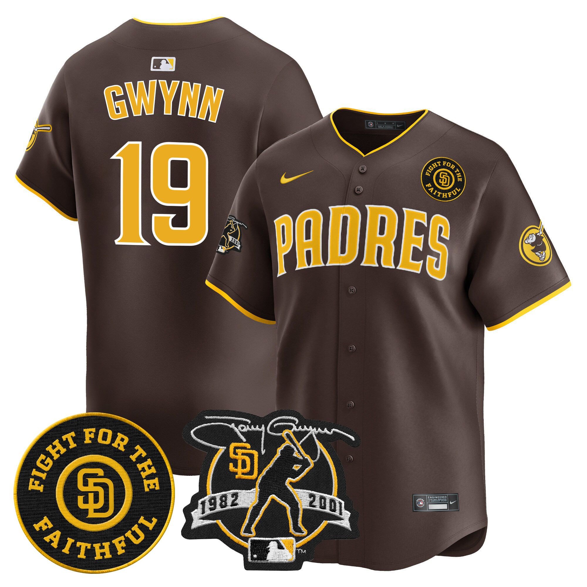 Men's Tony Gwynn San Diego Padres Tony Gwynn & Faithful Patch Vapor Premier Limited Brown Jersey Ã± All Stitched