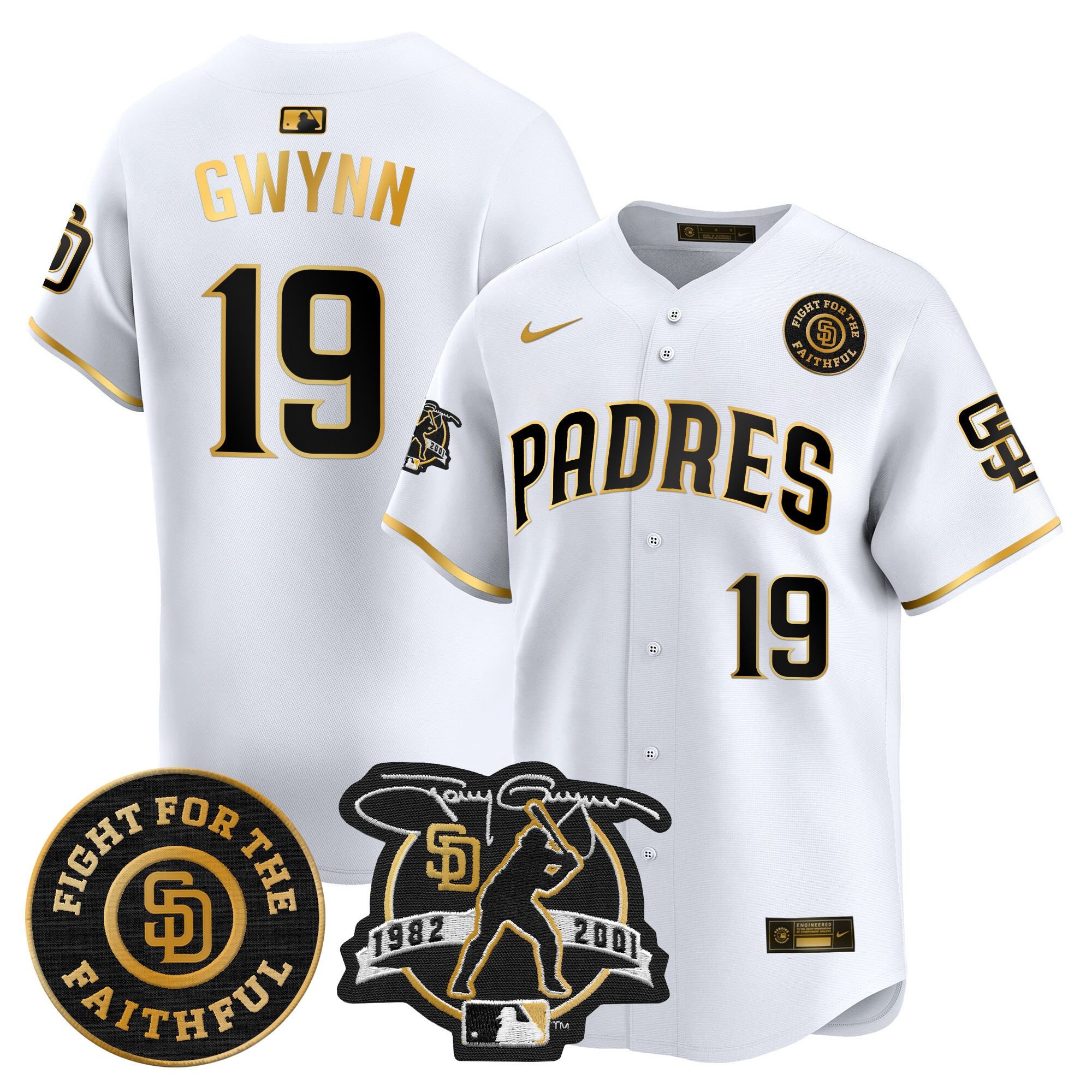 Men's Tony Gwynn San Diego Padres Tony Gwynn & Faithful Patch Vapor Premier Limited White Gold Jersey Ã± All Stitched