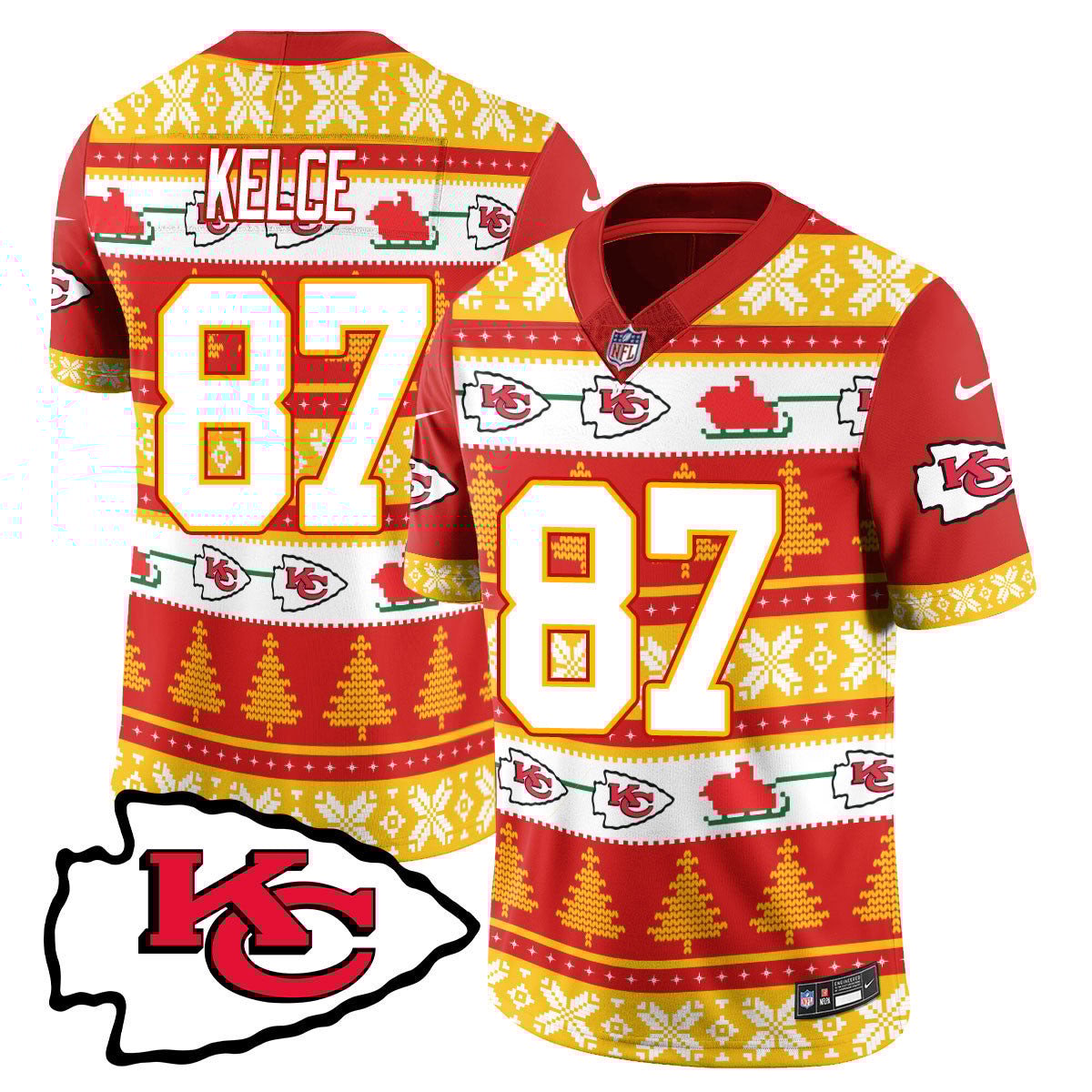 Men's Travis Kelce Kansas City Chiefs 2024 Christmas Vapor Limited Red Jersey - Printed