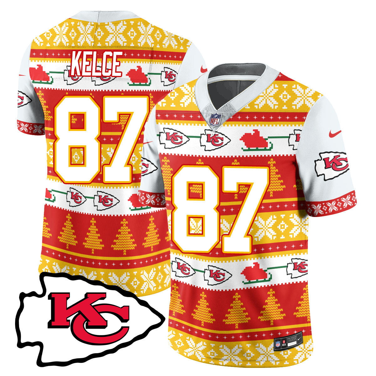 Men's Travis Kelce Kansas City Chiefs 2024 Christmas Vapor Limited White Jersey - Printed