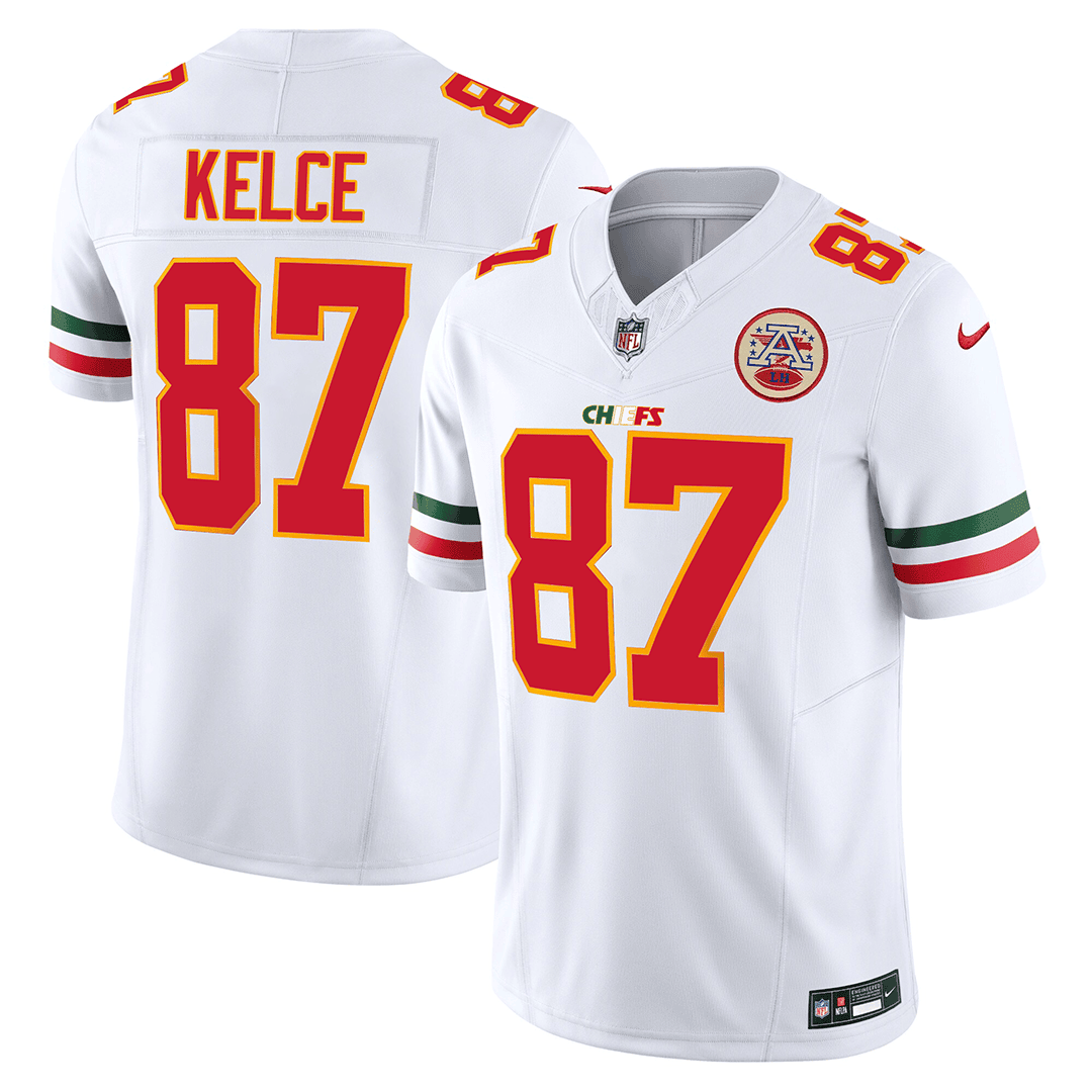 Men's Travis Kelce Kansas City Chiefs Mexico Edition Vapor Limited White Jersey - All Stitched