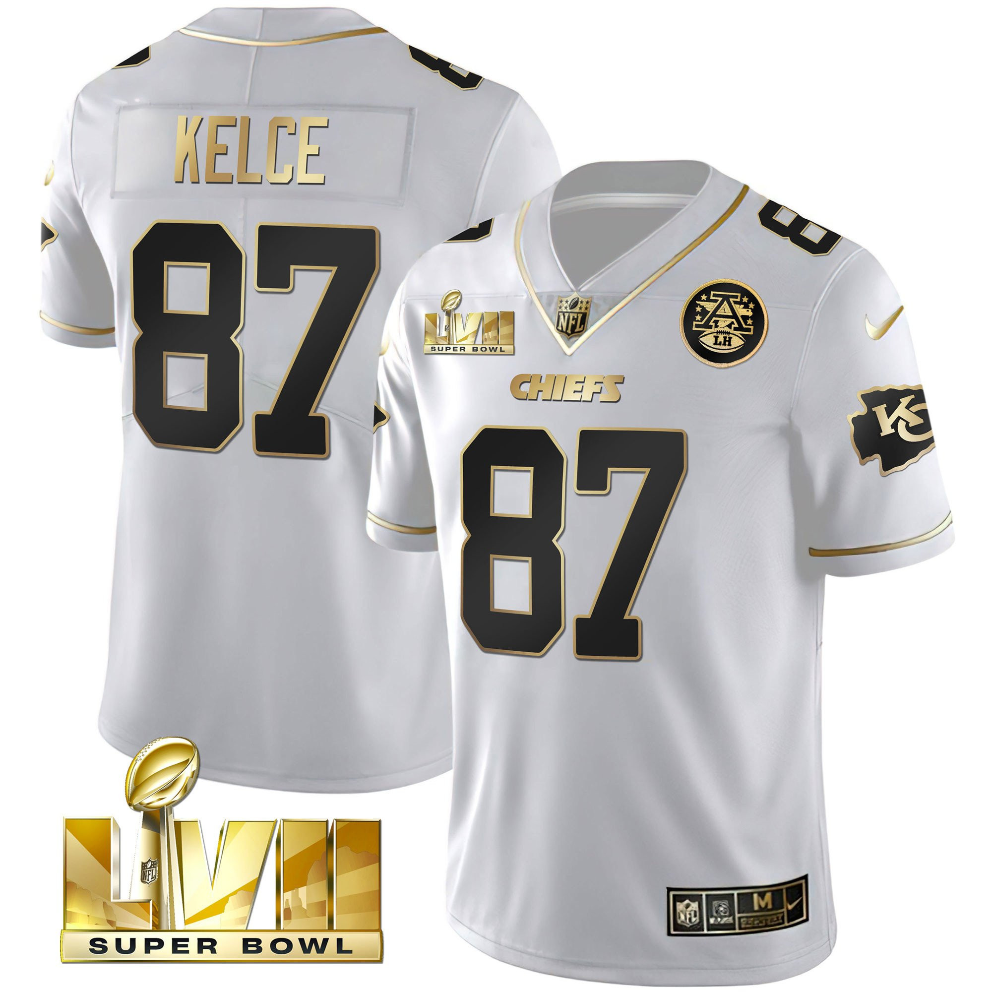 Men's Travis Kelce Kansas City Chiefs Super Bowl Vapor Gold White Gold Jersey V2- All Stitched