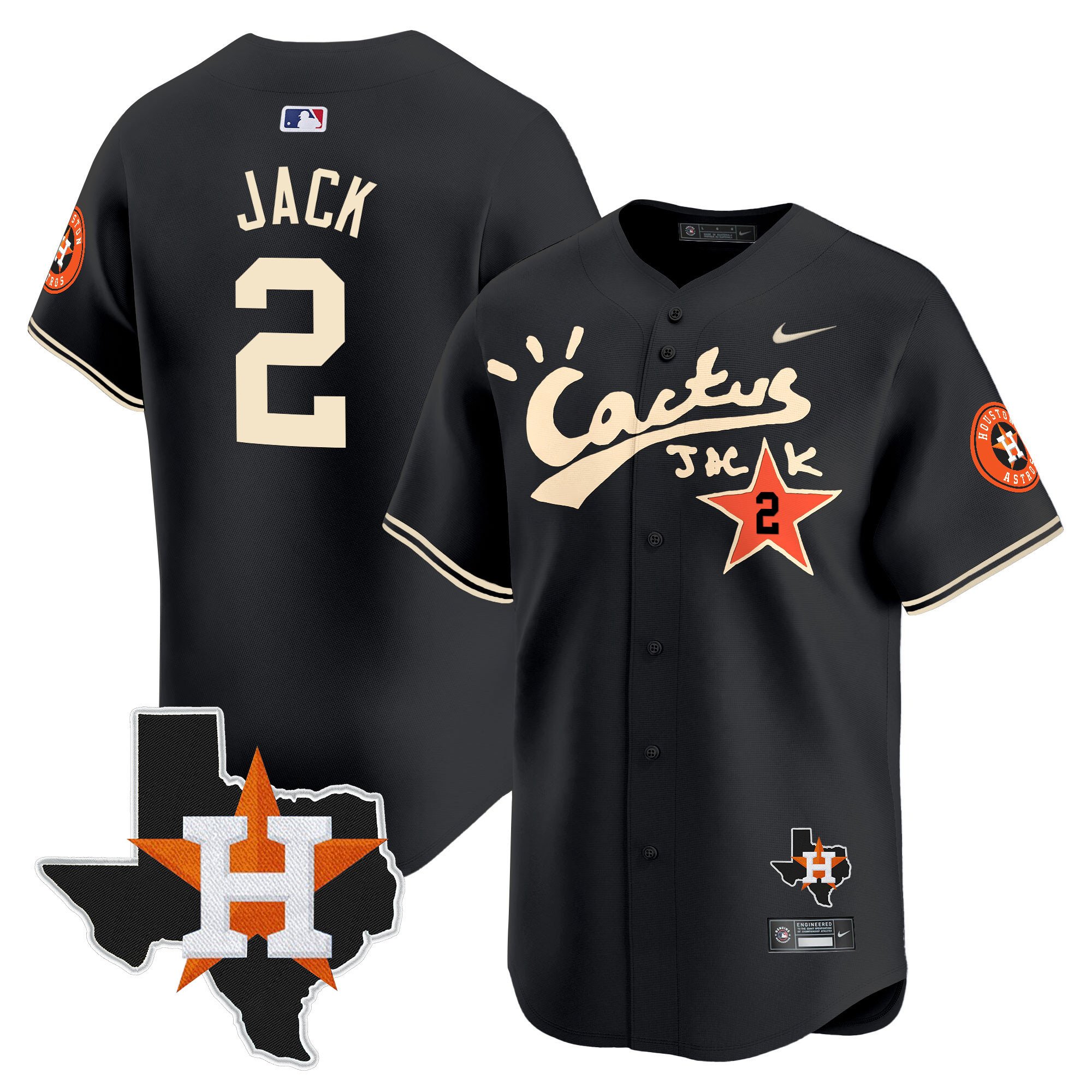Men's Travis Scott Cactus Jack Patch Vapor Premier Limited Black Houston Astros Jersey - All Stitched