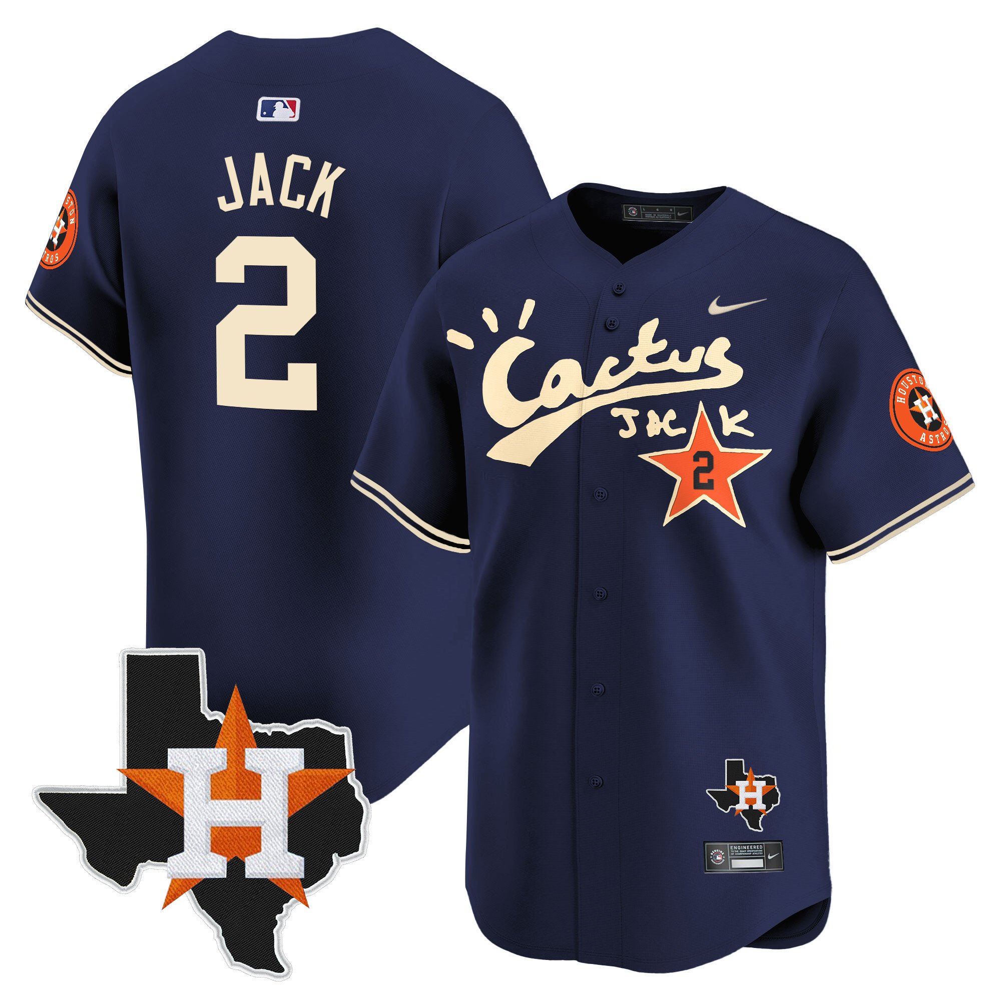 Men's Travis Scott Cactus Jack Patch Vapor Premier Limited Navy Houston Astros Jersey - All Stitched
