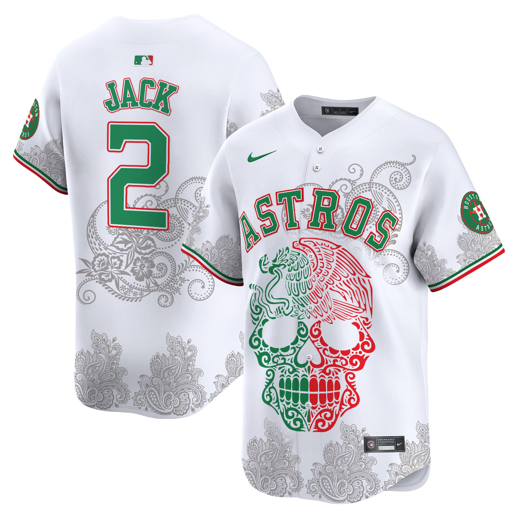 Men's Travis Scott Houston Astros Aztec Warrior Skull Vapor Limited White Jersey - Printed