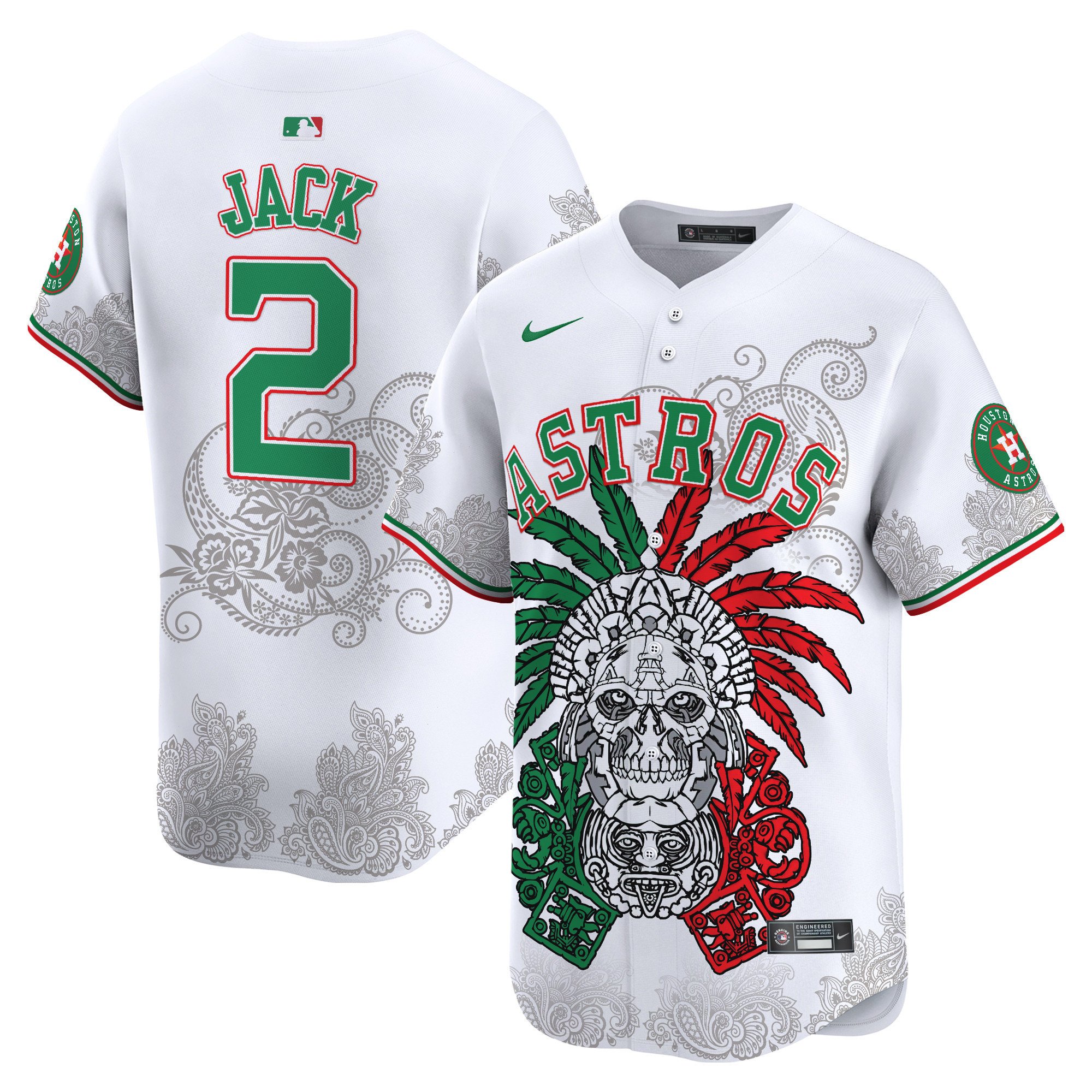 Men's Travis Scott Houston Astros Aztec Warrior Skull Vapor Premier Limited White Jersey V2 - Printed