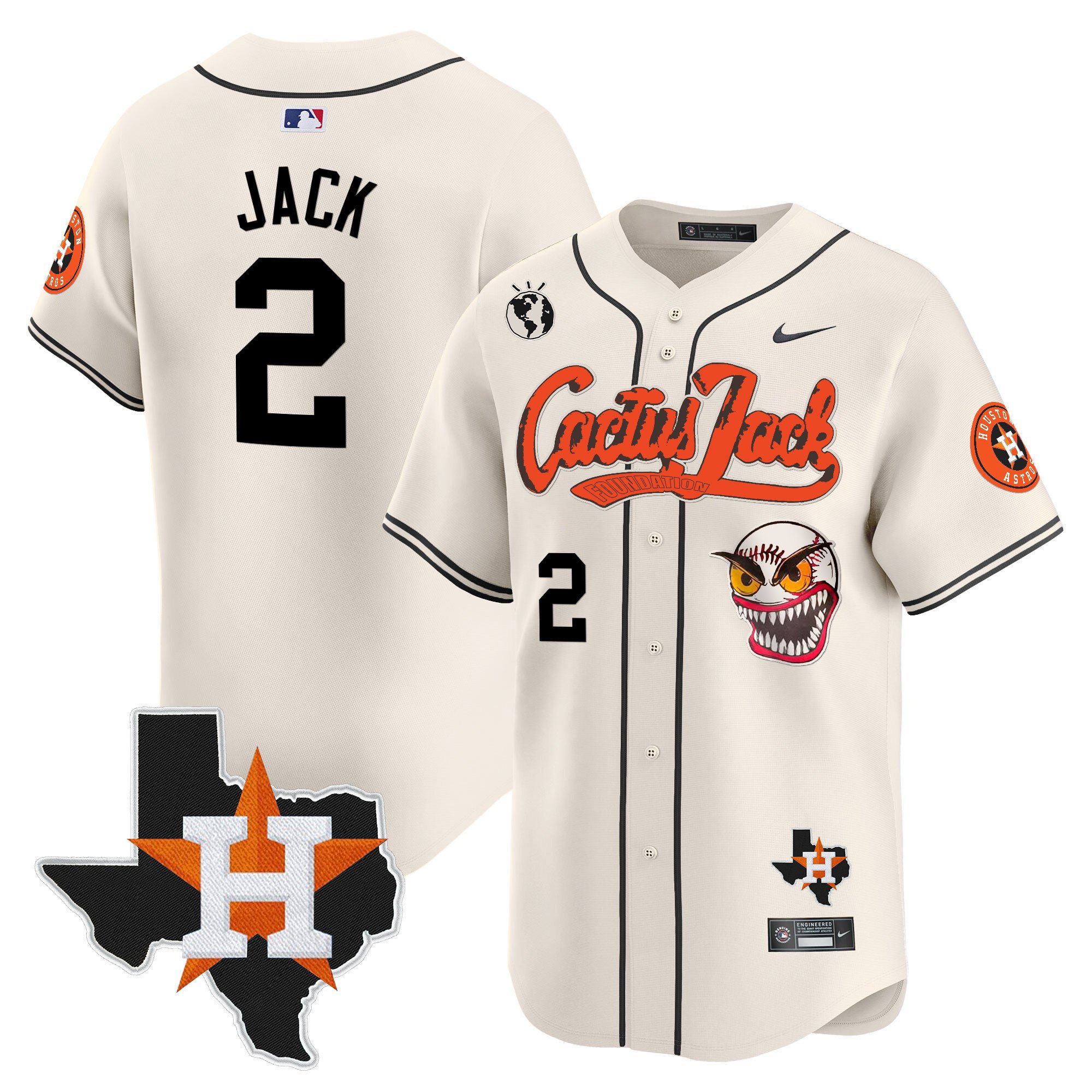 Men's Travis Scott Houston Astros Cactus Jack Patch Vapor Premier Limited Cream Jersey V12 - Stitched