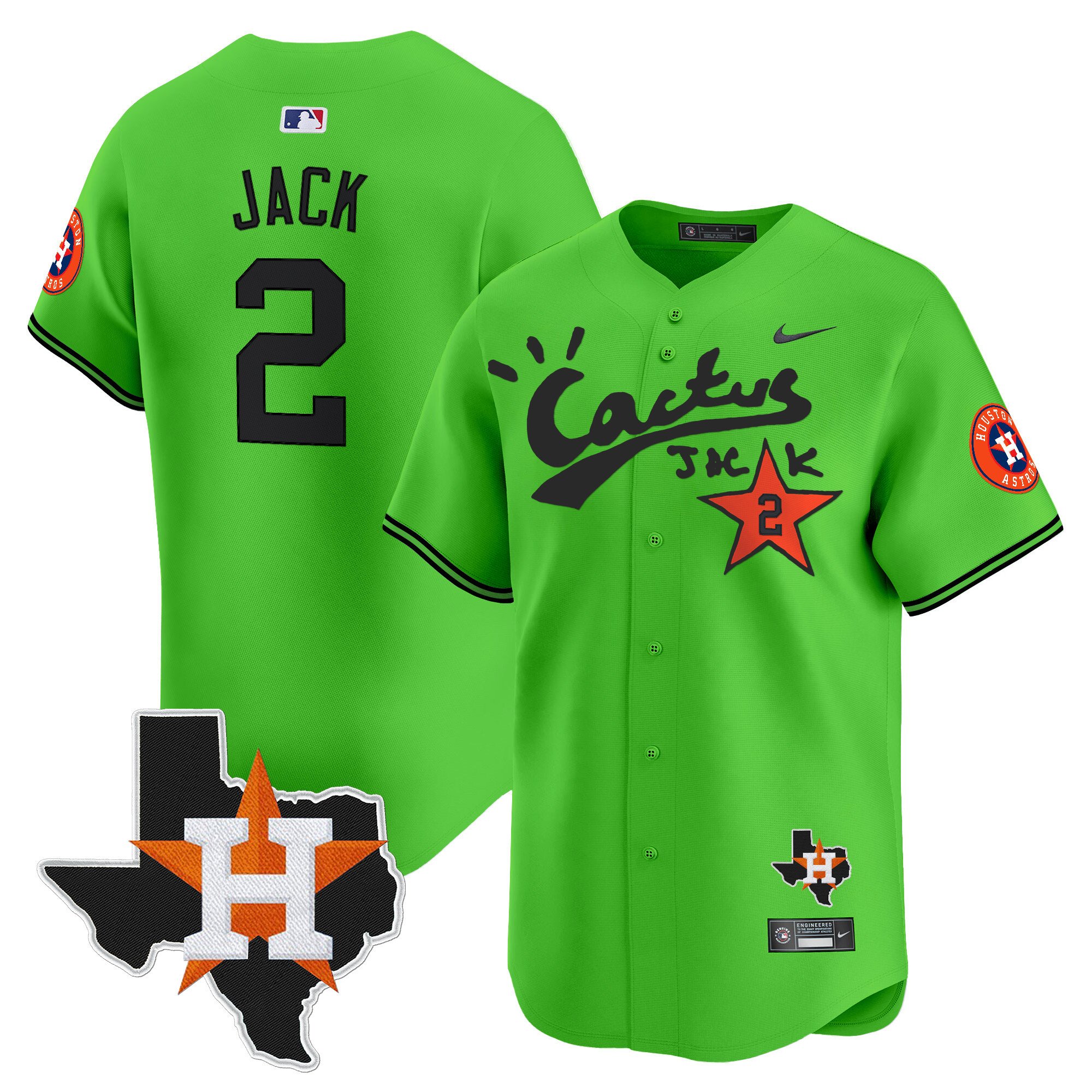Men's Travis Scott Houston Astros Cactus Jack Patch Vapor Premier Limited Green Jersey V11 - Stitched