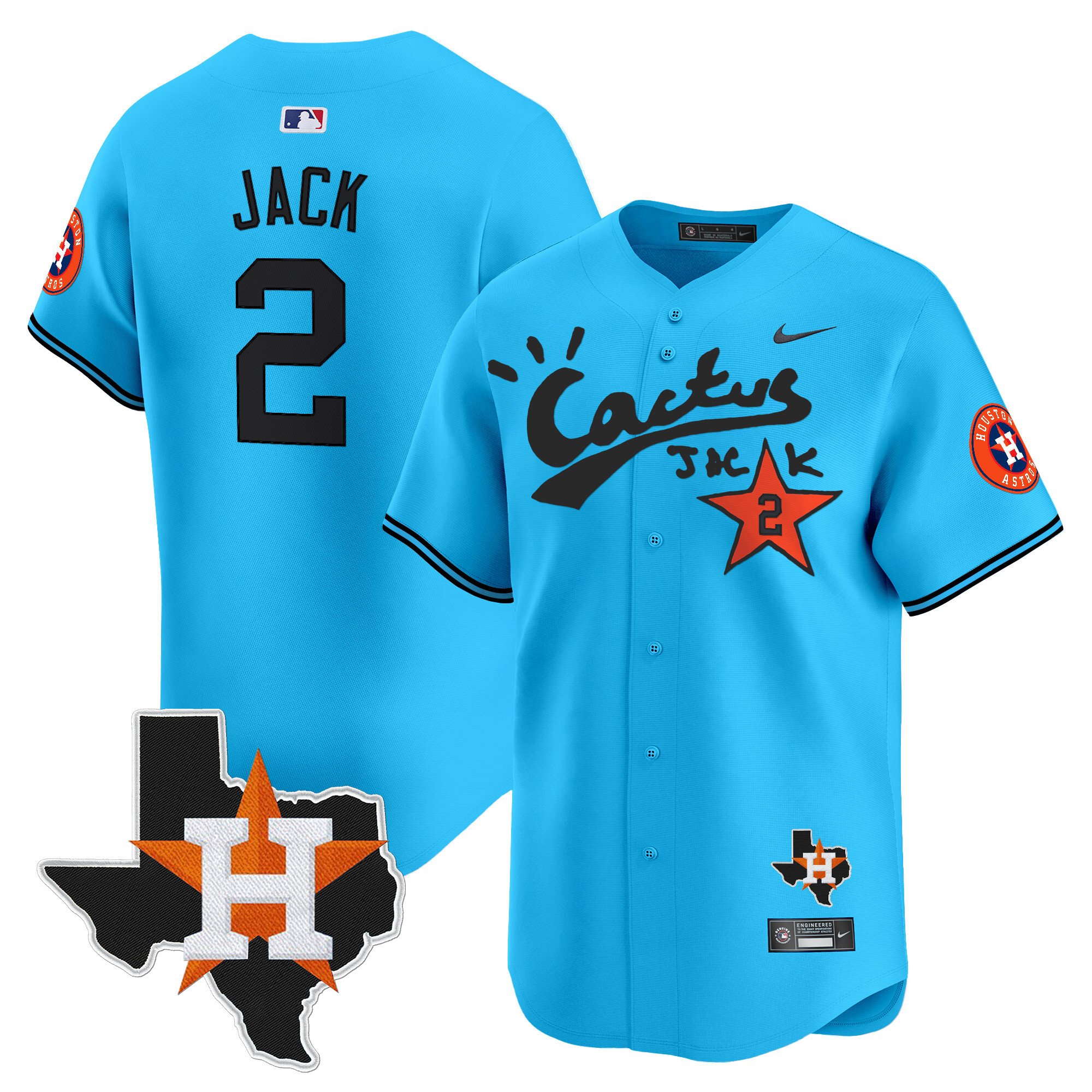 Men's Travis Scott Houston Astros Cactus Jack Patch Vapor Premier Limited Light Blue Jersey V11 - Stitched