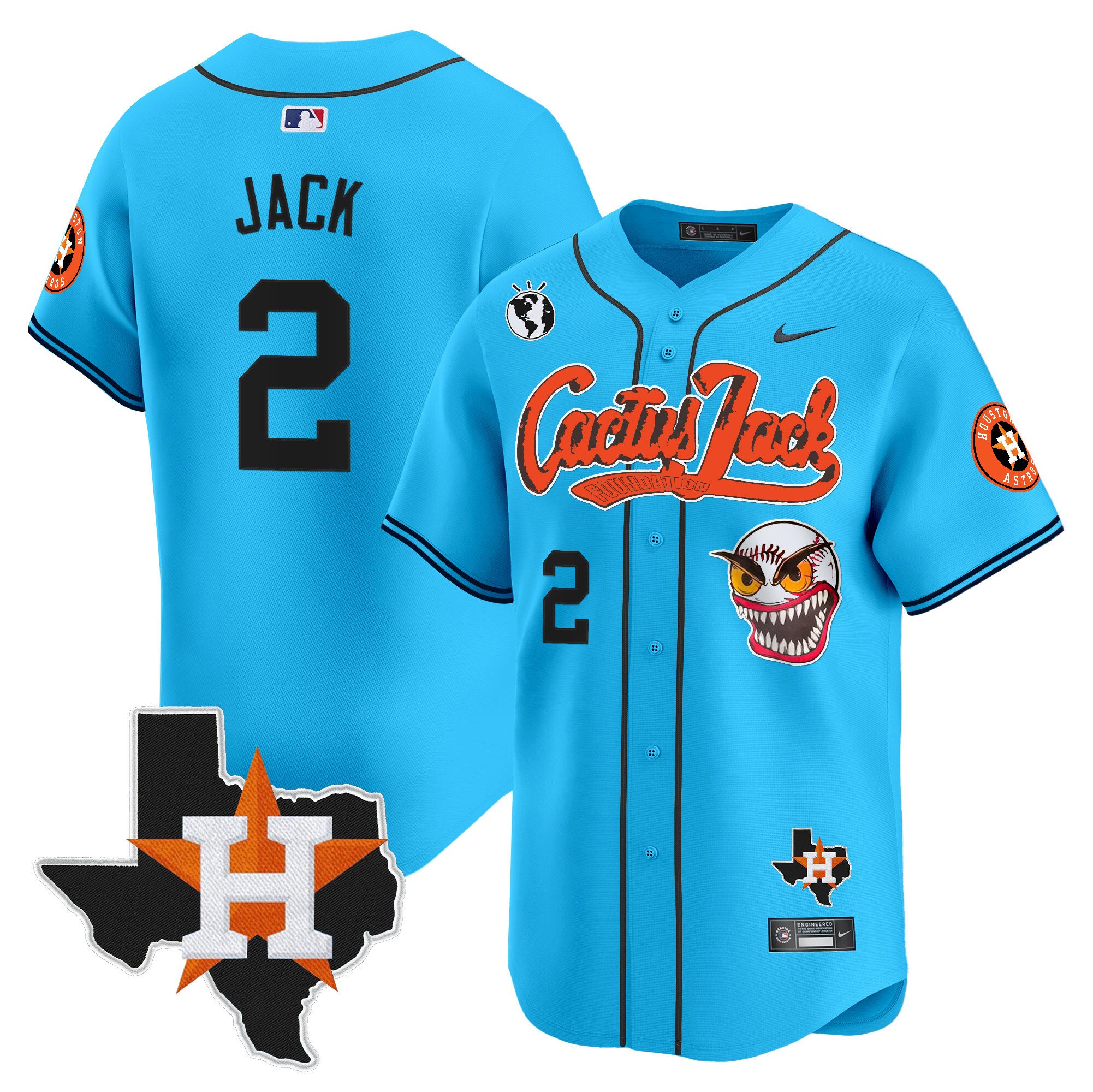 Men's Travis Scott Houston Astros Cactus Jack Patch Vapor Premier Limited Light Blue Jersey V12 - Stitched