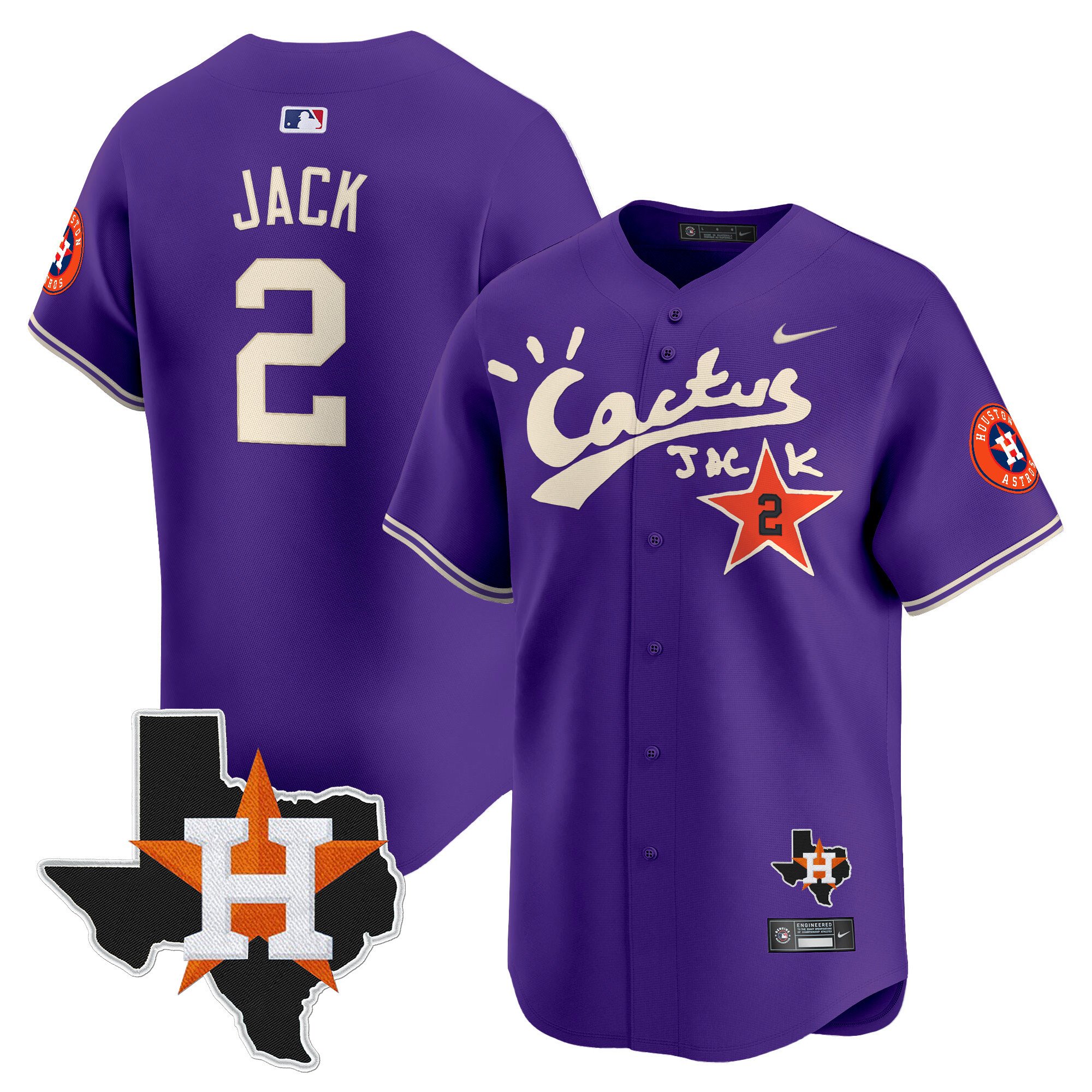 Men's Travis Scott Houston Astros Cactus Jack Patch Vapor Premier Limited Purple Jersey V11 - Stitched