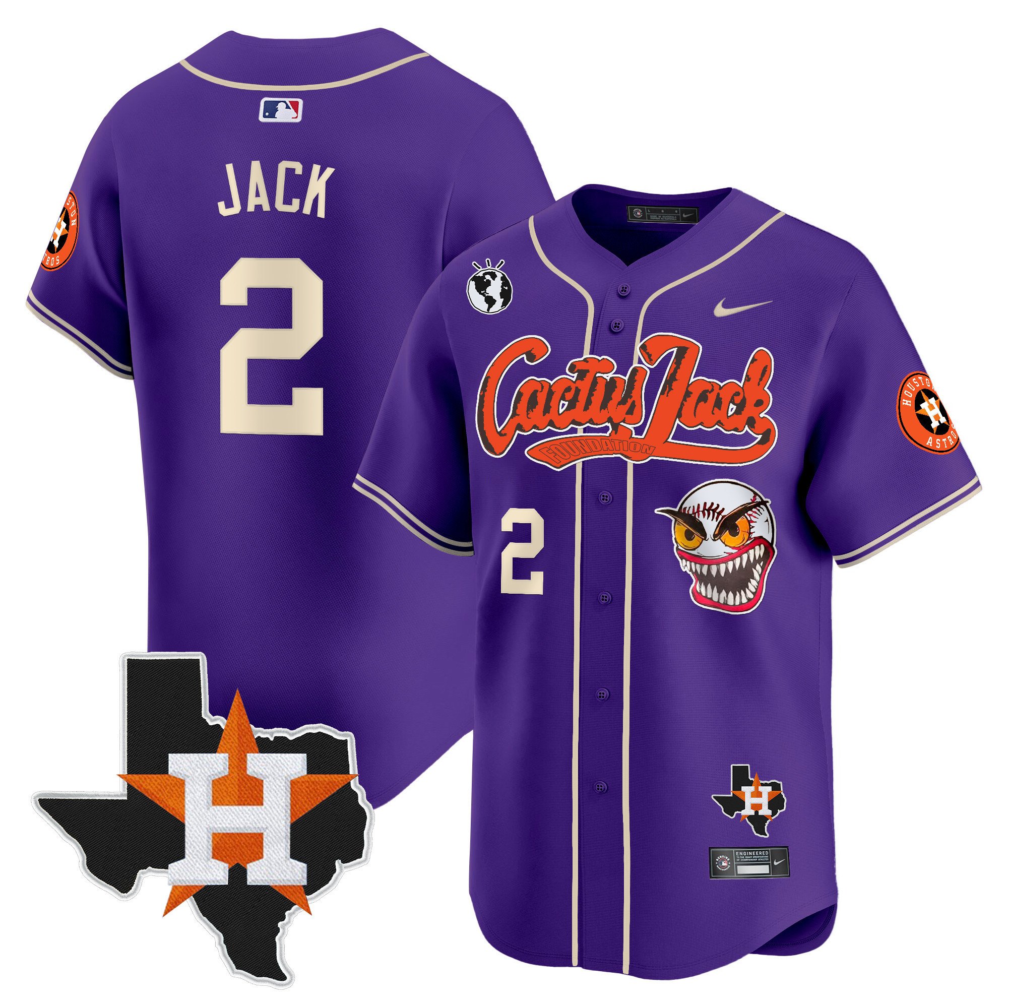 Men's Travis Scott Houston Astros Cactus Jack Patch Vapor Premier Limited Purple Jersey V12 - Stitched