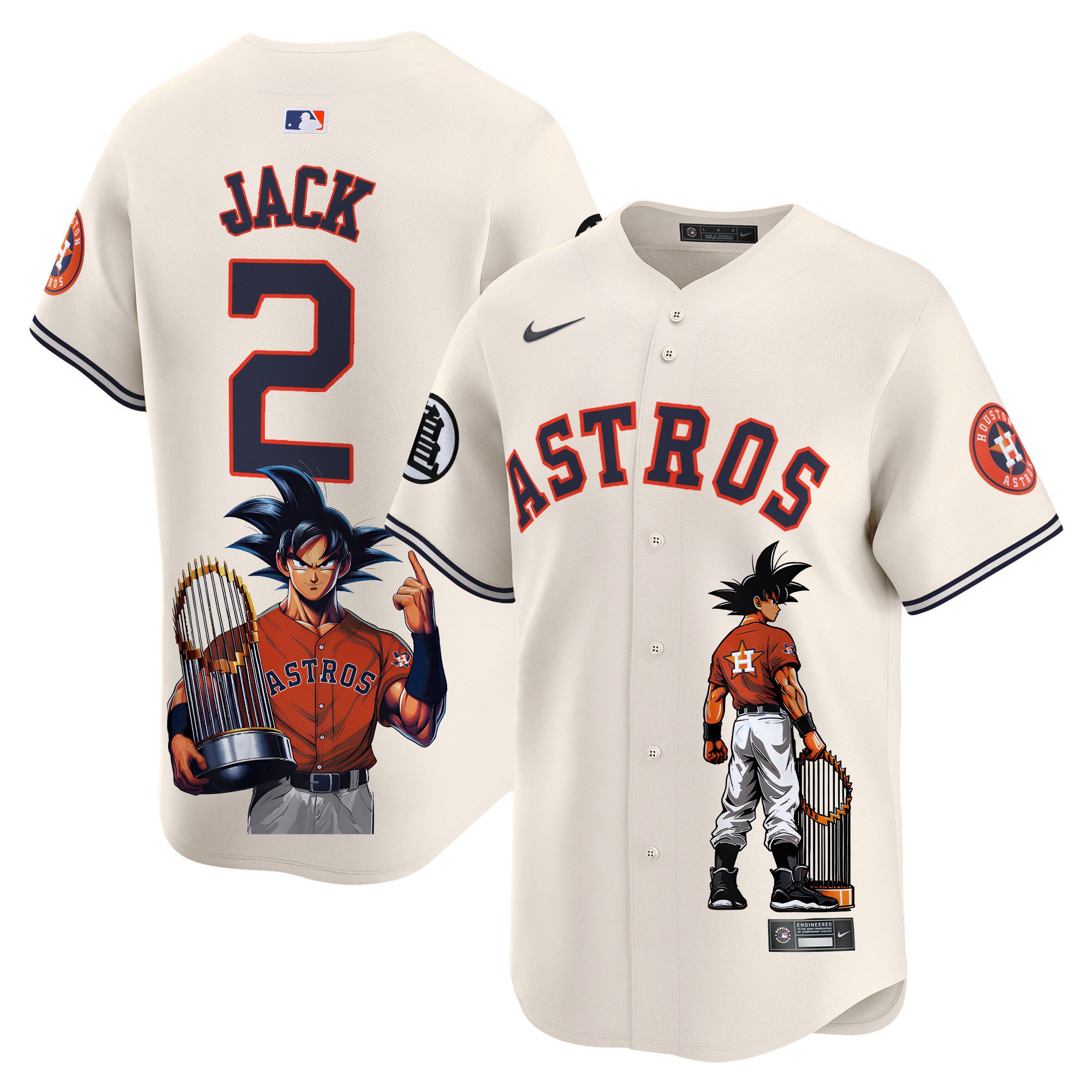 Men's Travis Scott Houston Astros Dragon Ball Son Goku Vapor Premier Limited Cream Jersey - Printed