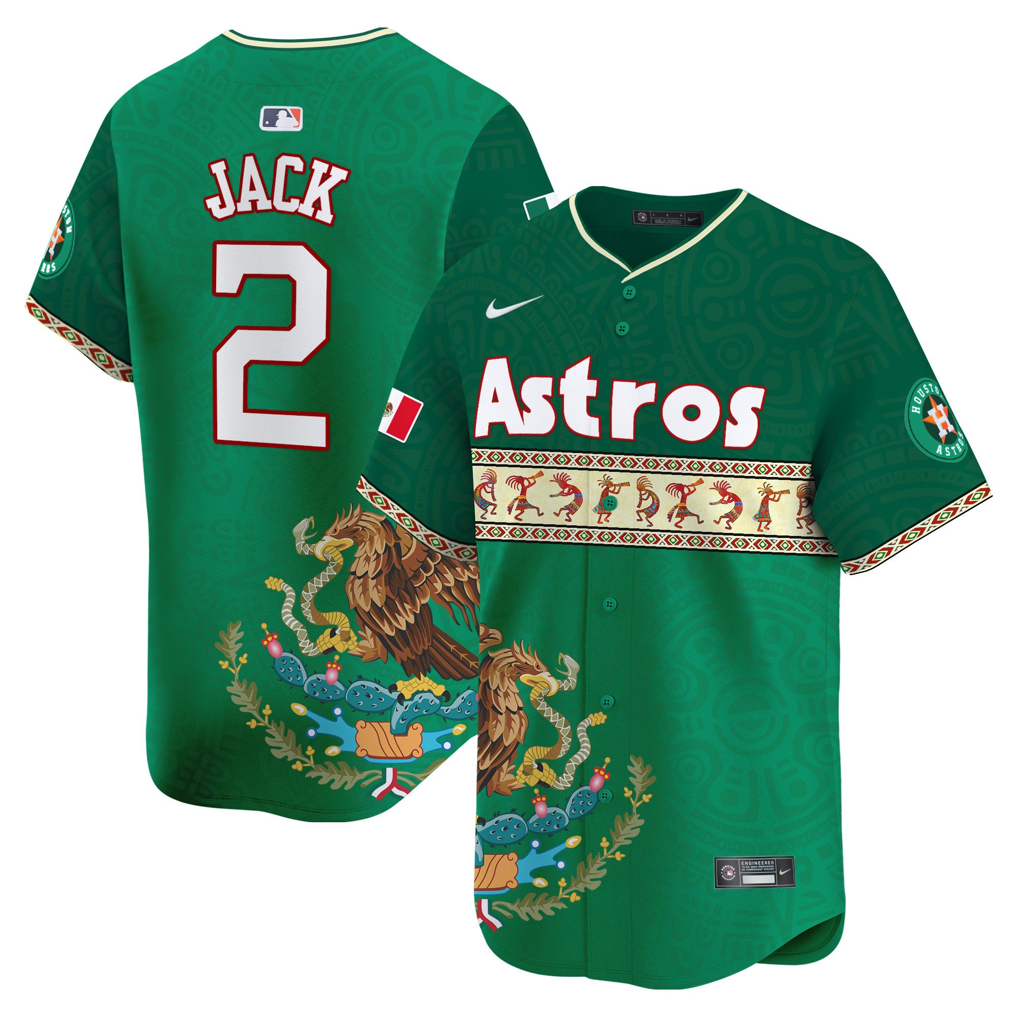 Men's Travis Scott Houston Astros Mexico Aztec Vapor Premier Limited Green Jersey V2 - Printed