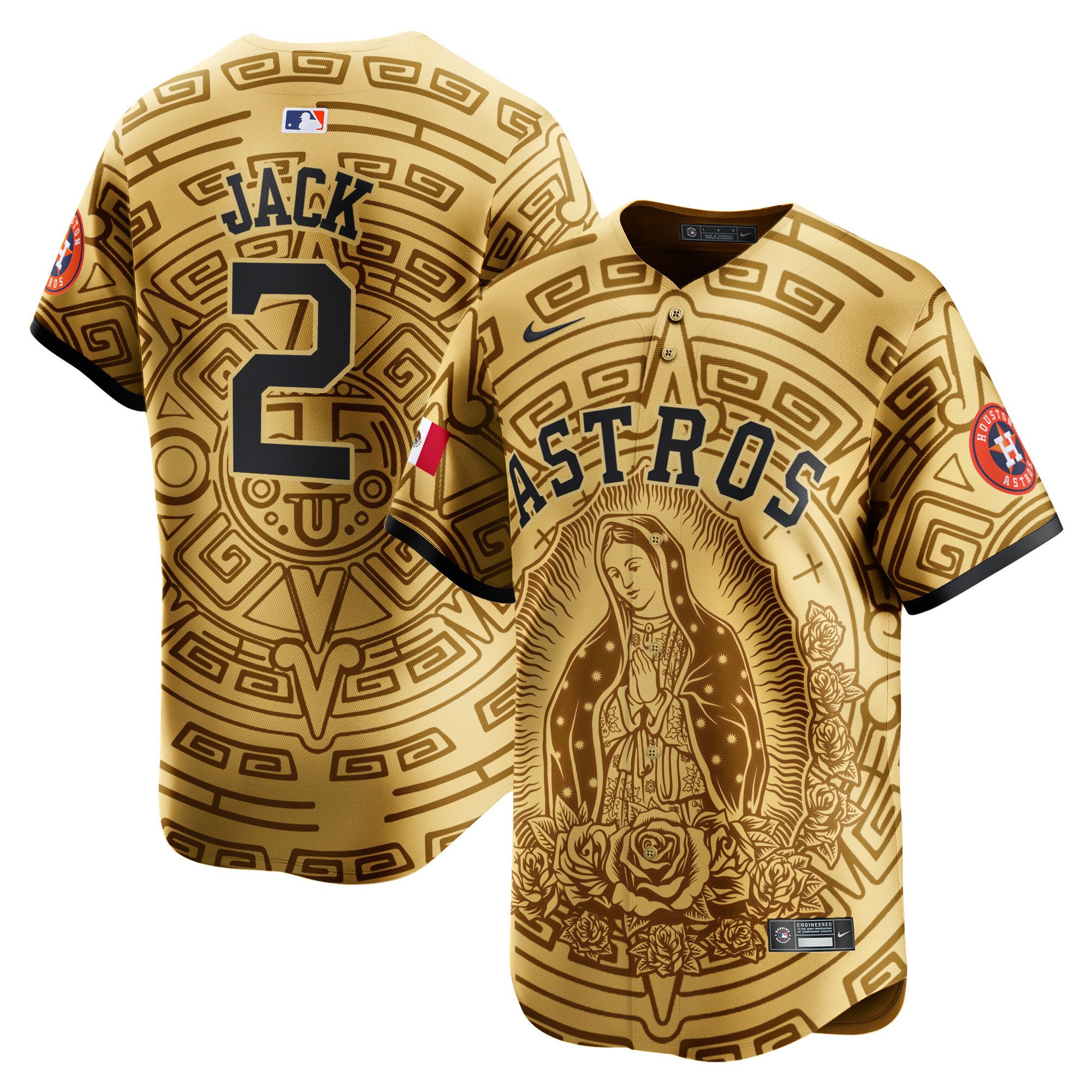 Men's Travis Scott Houston Astros Mexico Guadalupe Vapor Premier Limited Gold Jersey - Printed