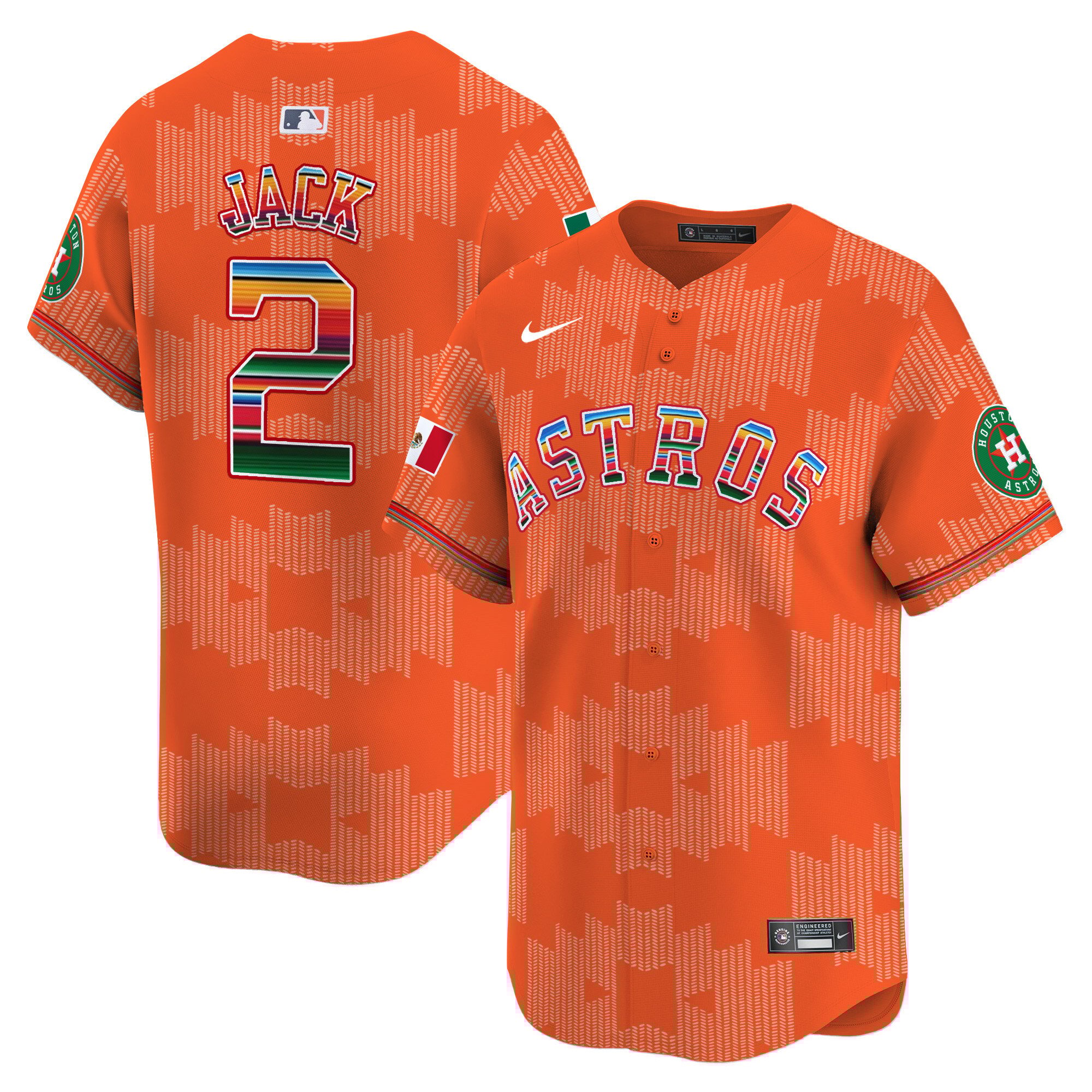 Men's Travis Scott Houston Astros Mexico Serape Style Vapor Premier Limited Orange Jersey V2- Printed