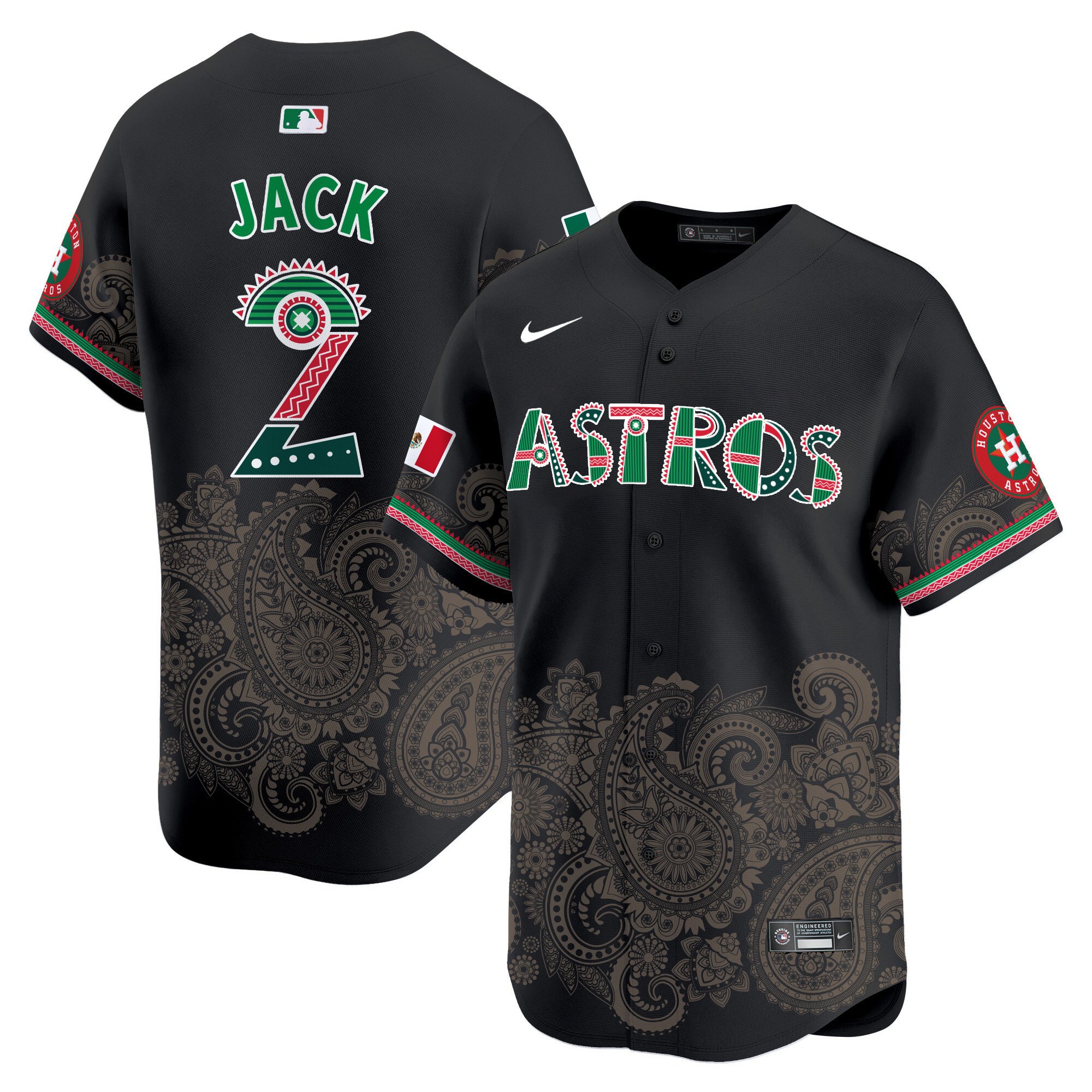 Men's Travis Scott Houston Astros Paisley Mexico Vapor Premier Limited Black Jersey V2- Printed