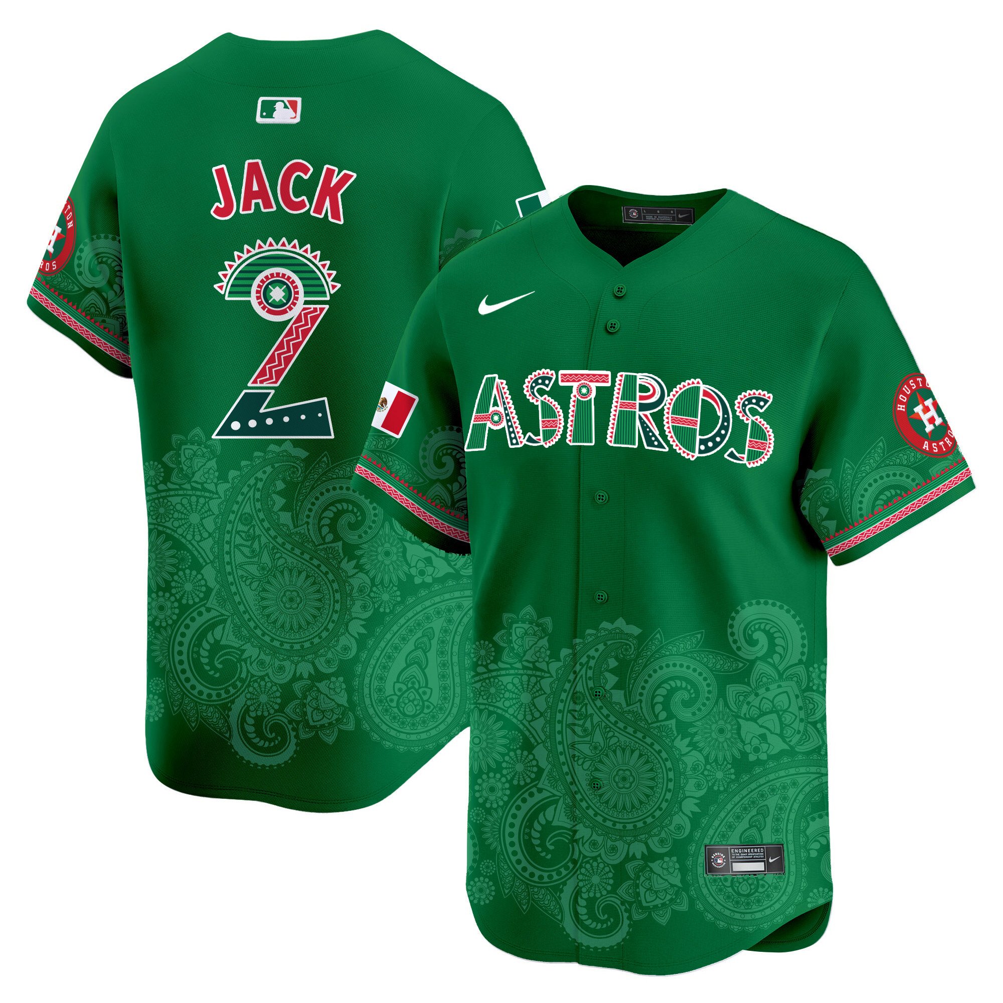 Men's Travis Scott Houston Astros Paisley Mexico Vapor Premier Limited Green Jersey V2- Printed