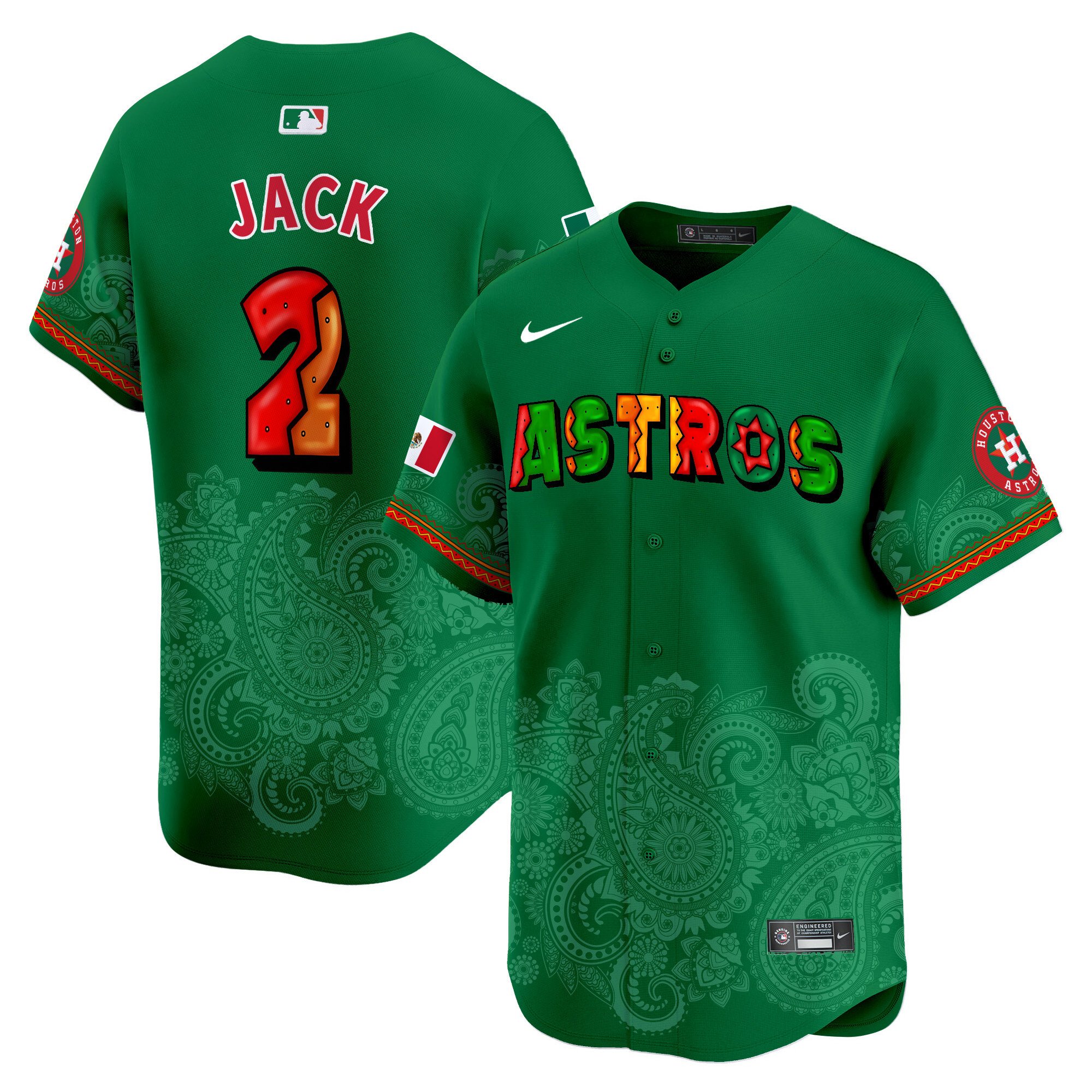 Men's Travis Scott Houston Astros Paisley Mexico Vapor Premier Limited Green Jersey V3 - Printed