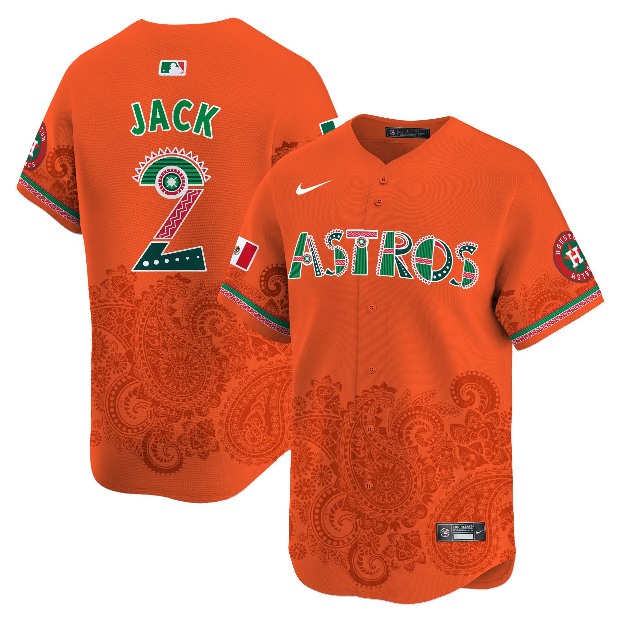 Men's Travis Scott Houston Astros Paisley Mexico Vapor Premier Limited Orange Jersey V2- Printed