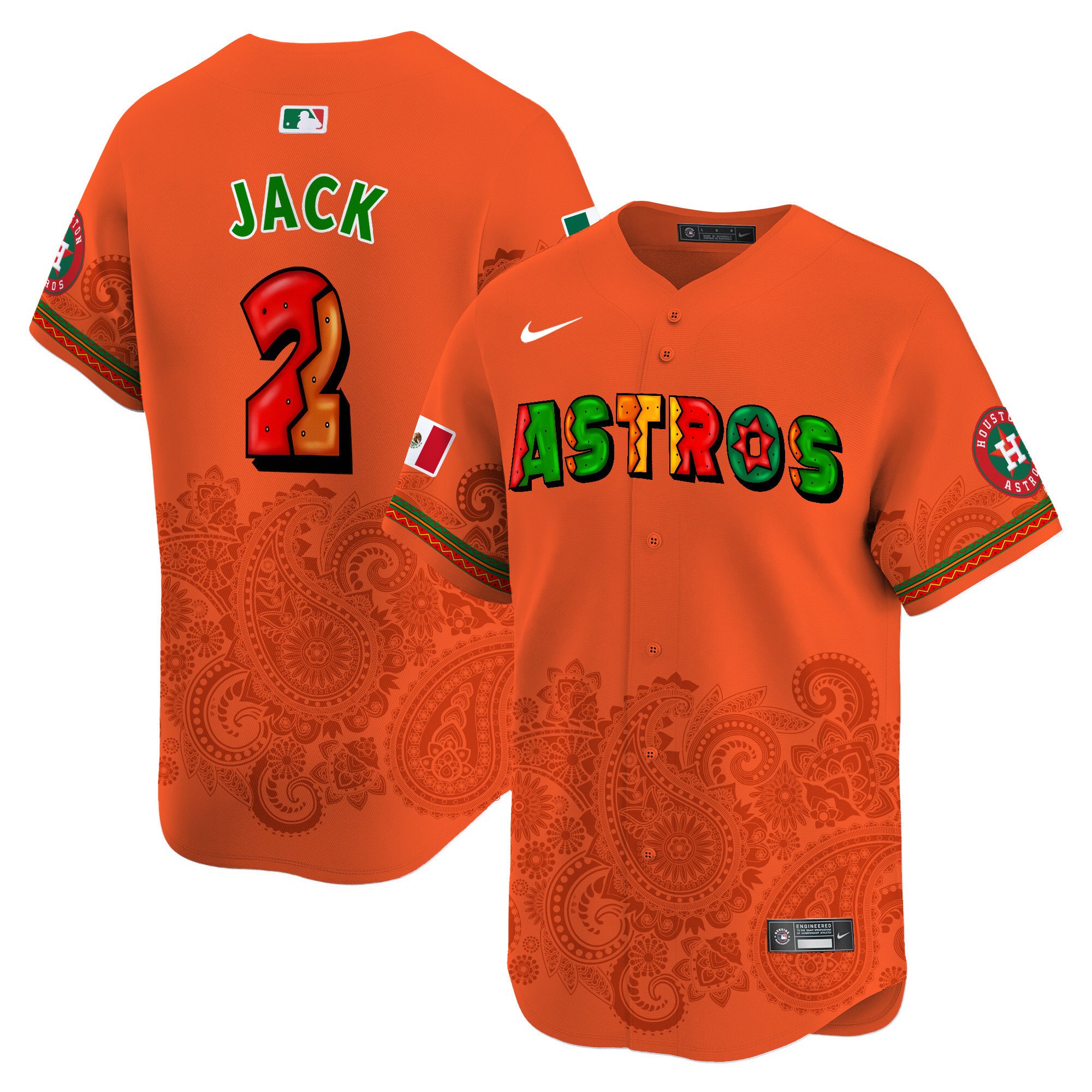 Men's Travis Scott Houston Astros Paisley Mexico Vapor Premier Limited Orange Jersey V3 - Printed