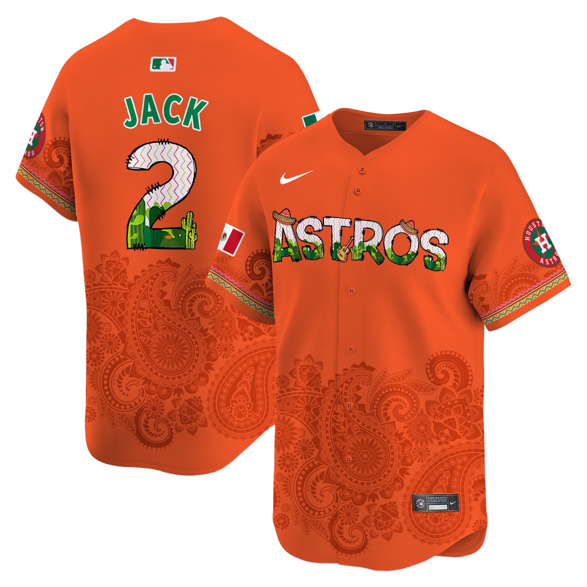 Men's Travis Scott Houston Astros Paisley Mexico Vapor Premier Limited Orange Jersey V4 - Printed
