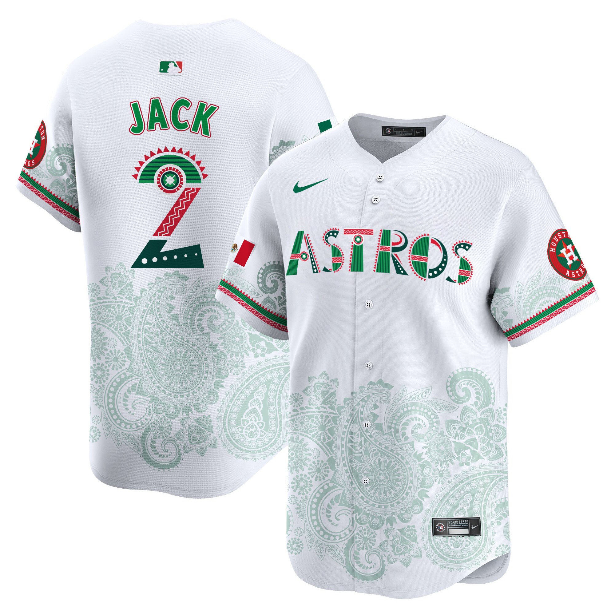 Men's Travis Scott Houston Astros Paisley Mexico Vapor Premier Limited White Jersey V2- Printed
