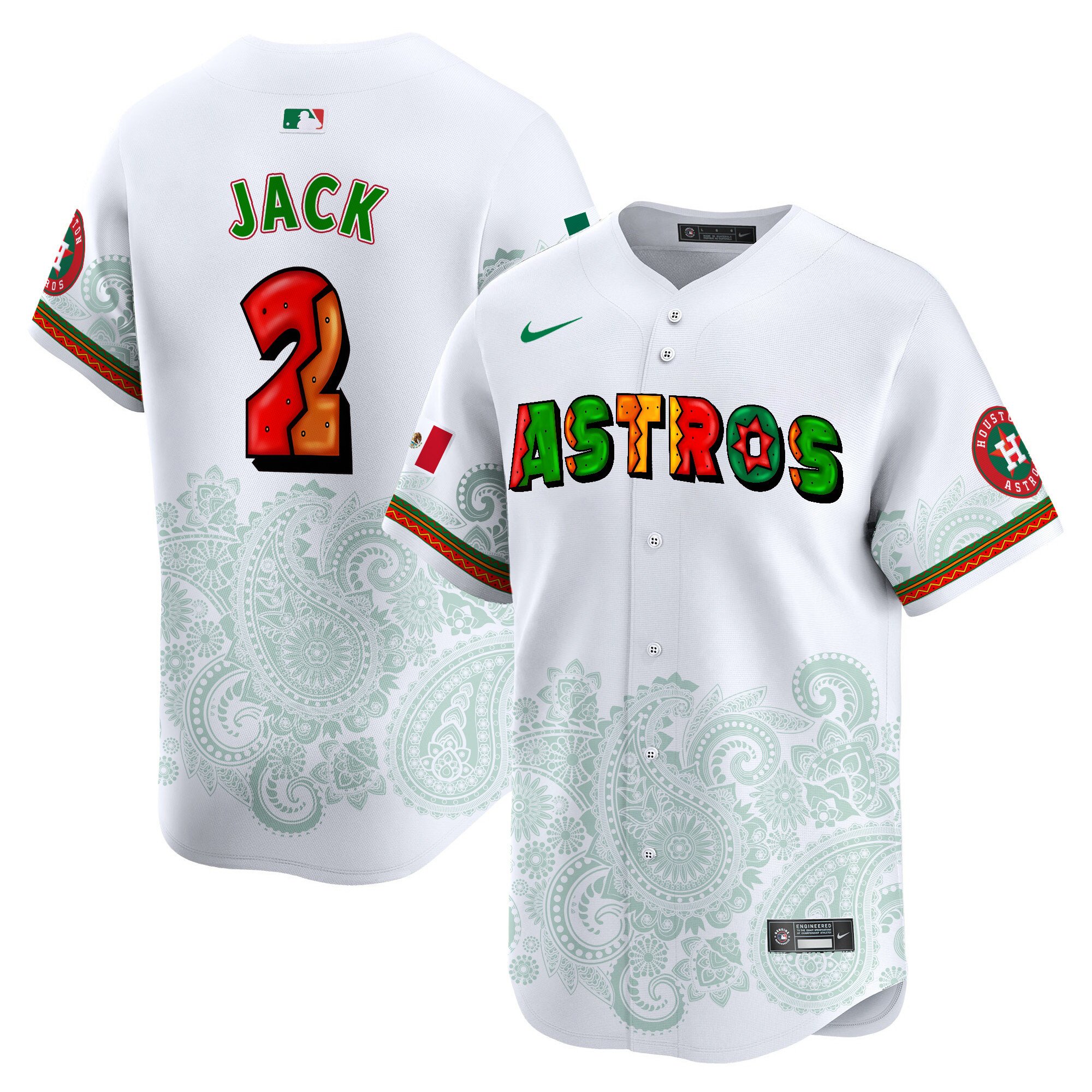 Men's Travis Scott Houston Astros Paisley Mexico Vapor Premier Limited White Jersey V3 - Printed