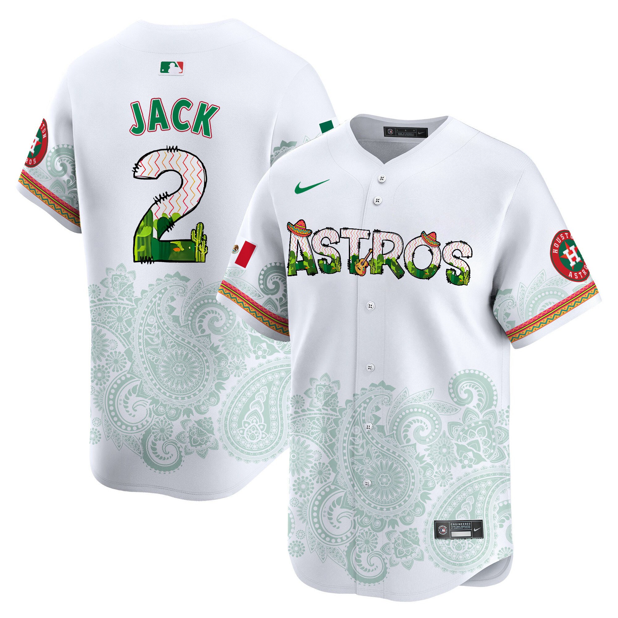 Men's Travis Scott Houston Astros Paisley Mexico Vapor Premier Limited White Jersey V4 - Printed