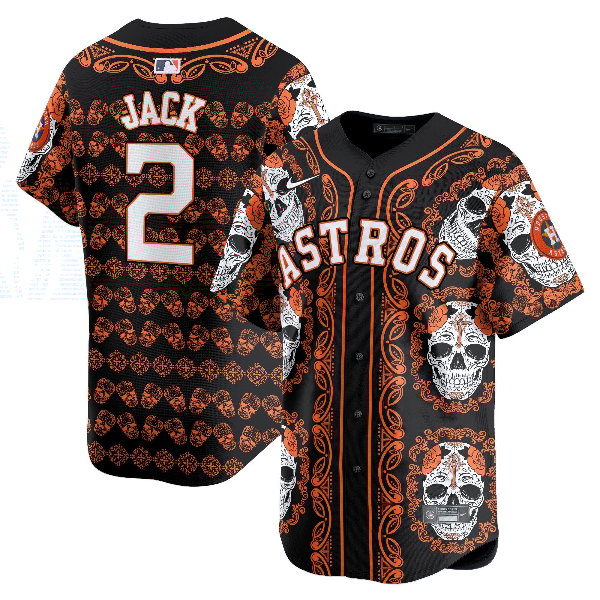 Men's Travis Scott Houston Astros Paisley Sugar Skull Vapor Premier Limited Orange Jersey - Printed