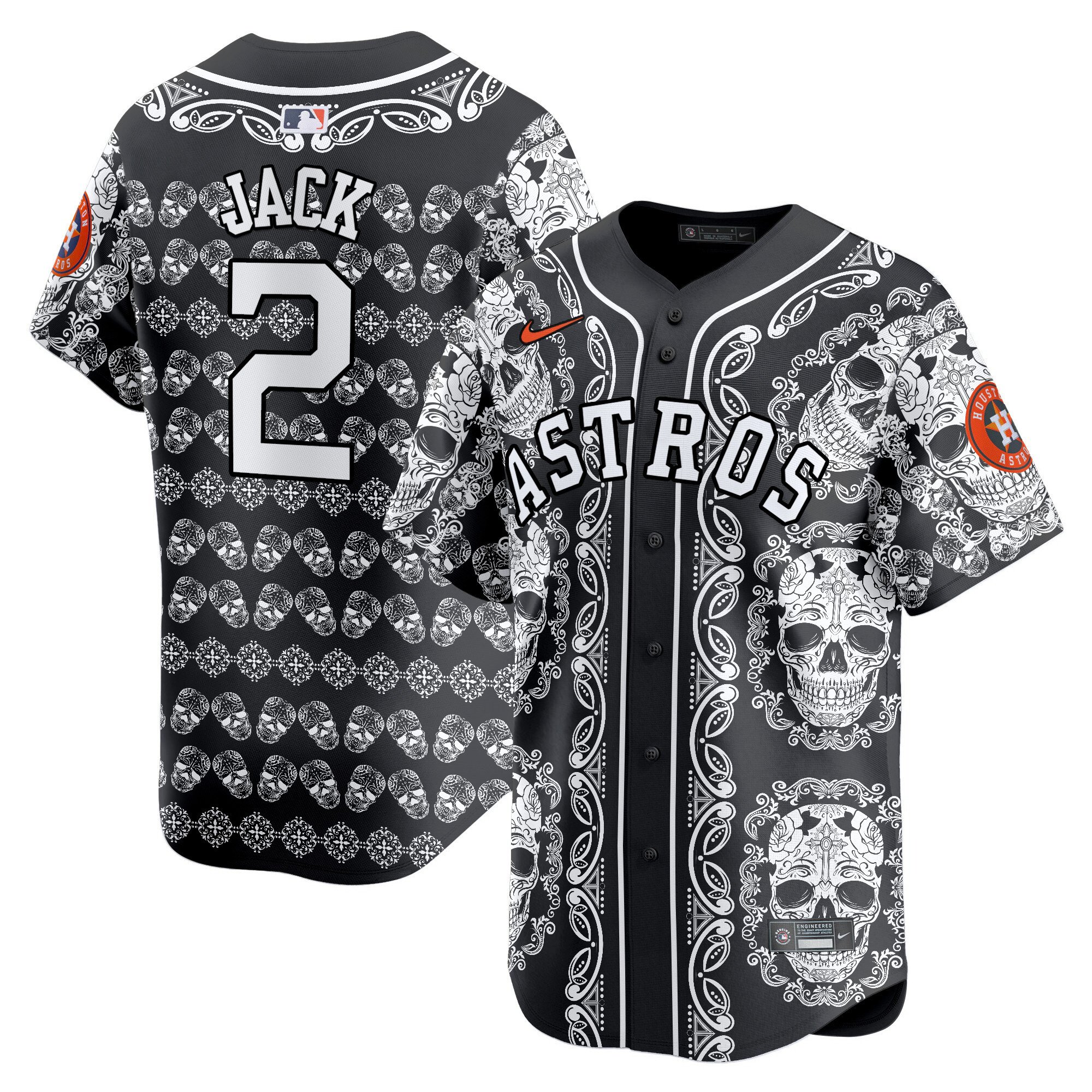 Men's Travis Scott Houston Astros Paisley Sugar Skull Vapor Premier Limited White Jersey - Printed