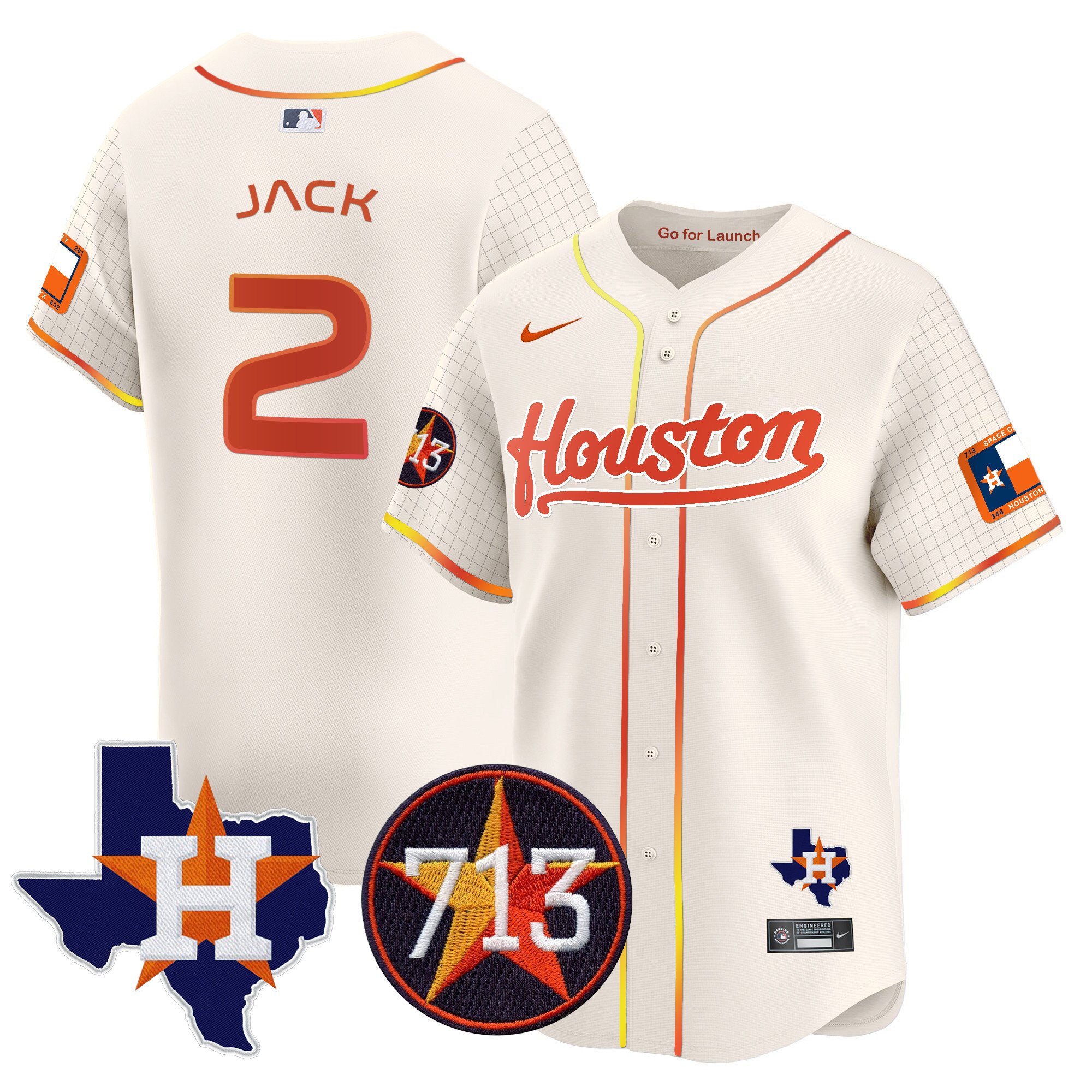 Men's Travis Scott Houston Astros Space City 713 Patch Vapor Premier Limited Cream Jersey - All Stitched