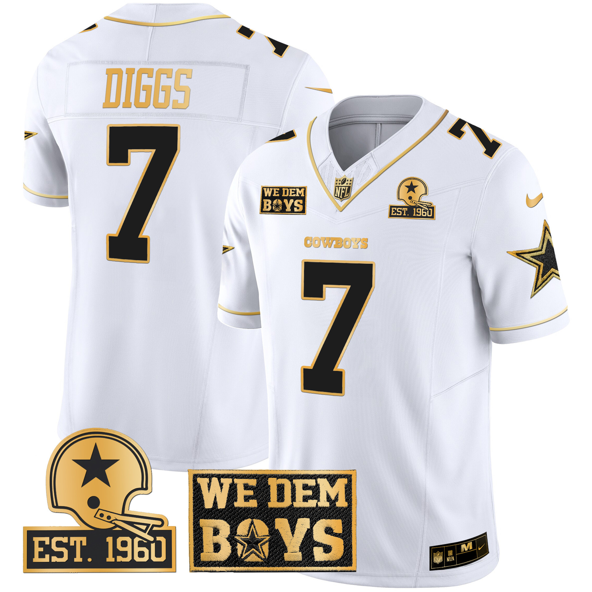 Men's Trevon Diggs Dallas Cowboys Est. 1960 & We Dem Boyz Patch Gold Vapor Limited White Gold Jersey - All Stitched