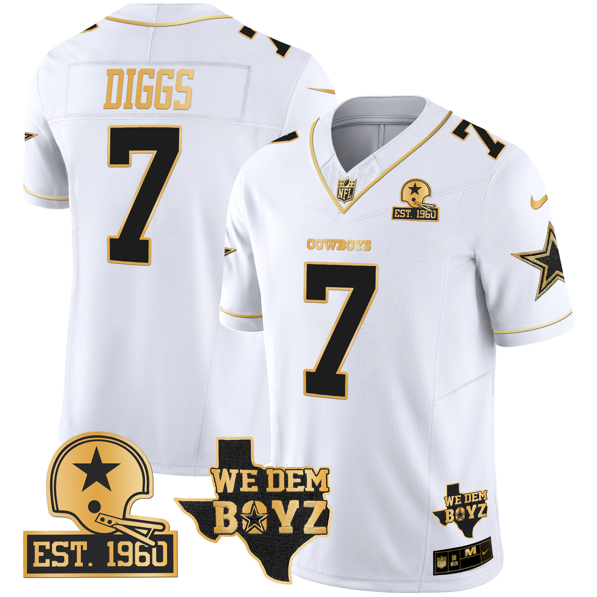 Men's Trevon Diggs Dallas Cowboys Est. 1960 & We Dem Boyz Patch Gold Vapor Limited White Gold Jersey V2 - All Stitched
