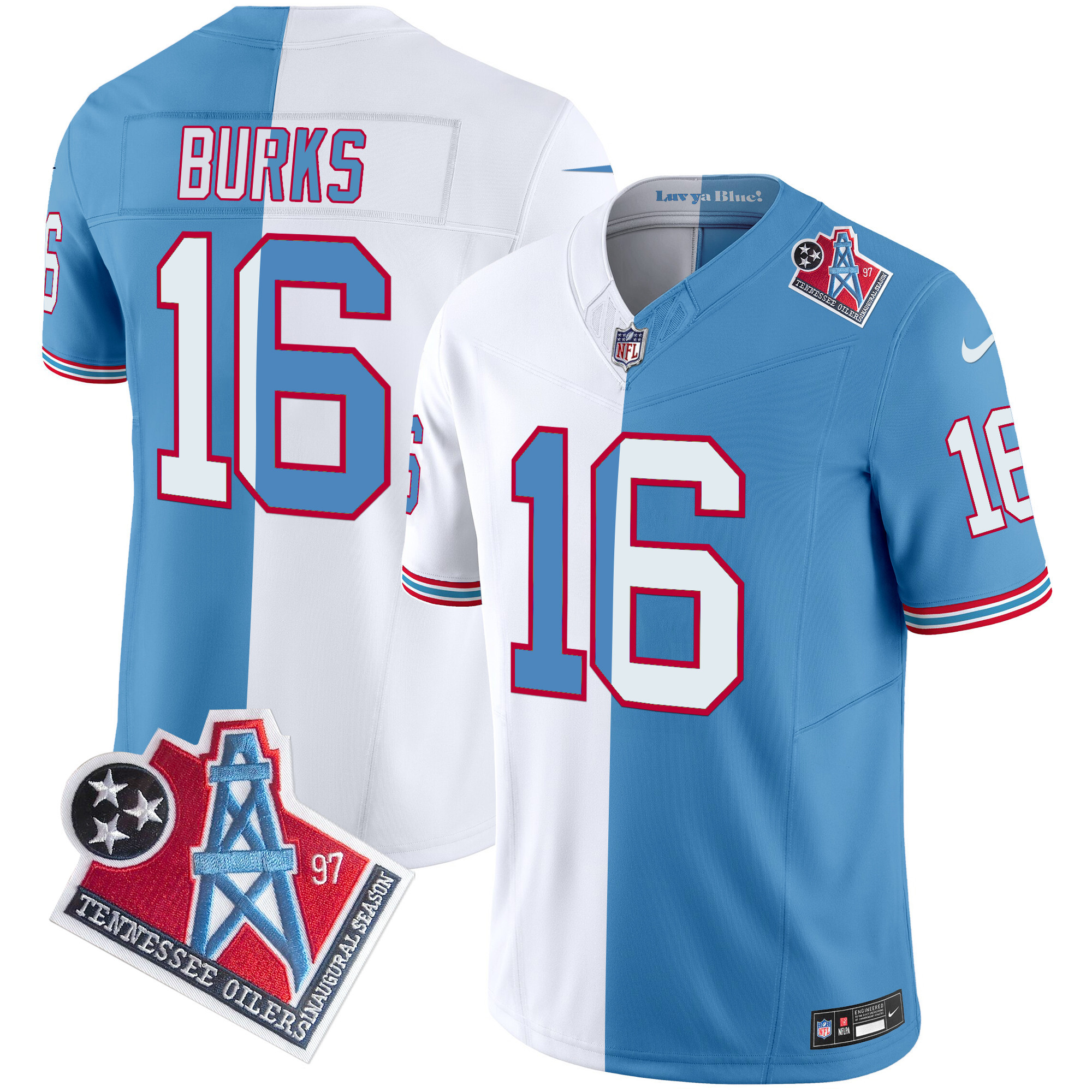 Men's Treylon Burks Tennessee Titans 1997 Throwback Limited Vapor Limited Split Jersey - All Stitched