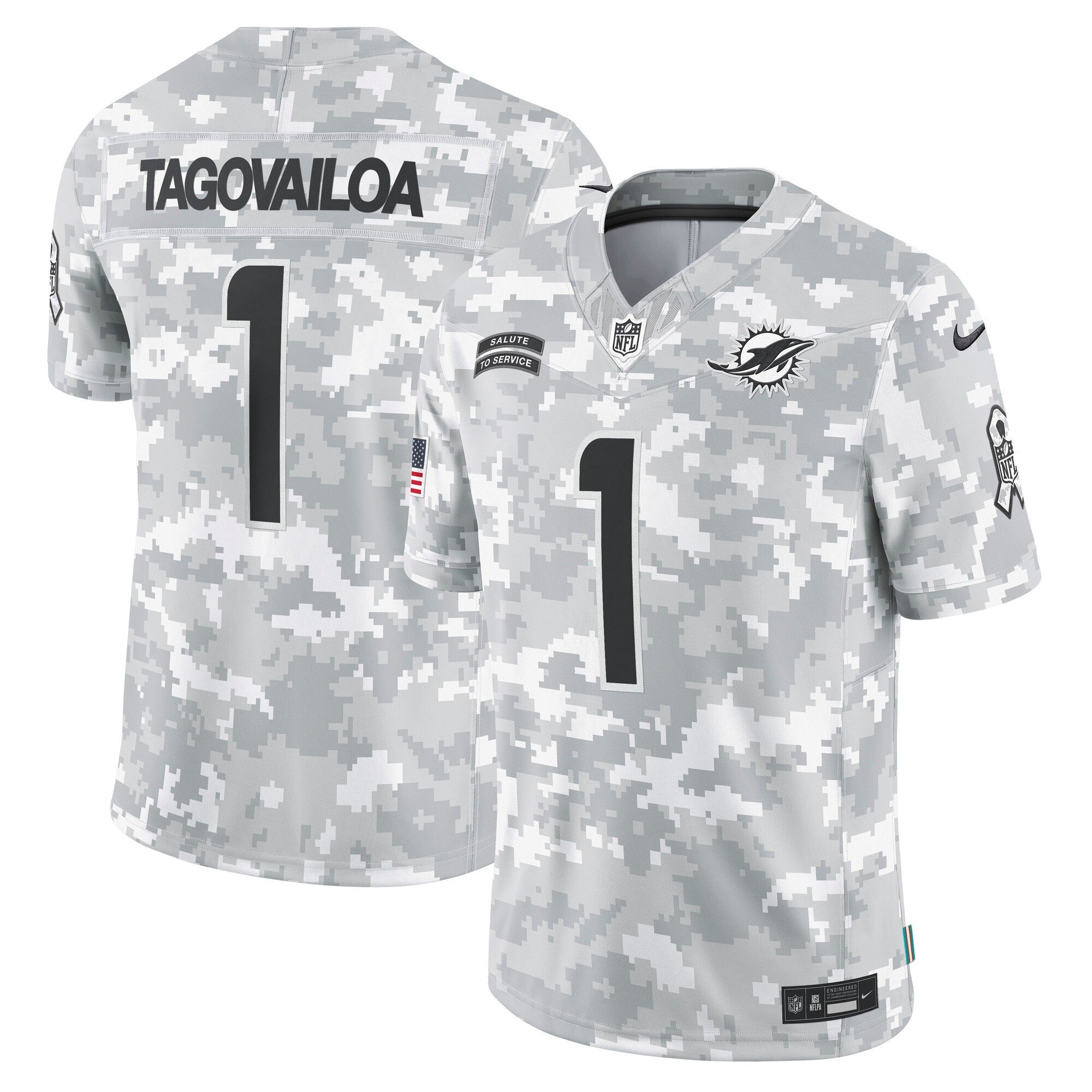 Men's Tua Tagovailoa Miami Dolphins 2024 Salute to Service Vapor Limited Jersey - Arctic Camo - All Stitched