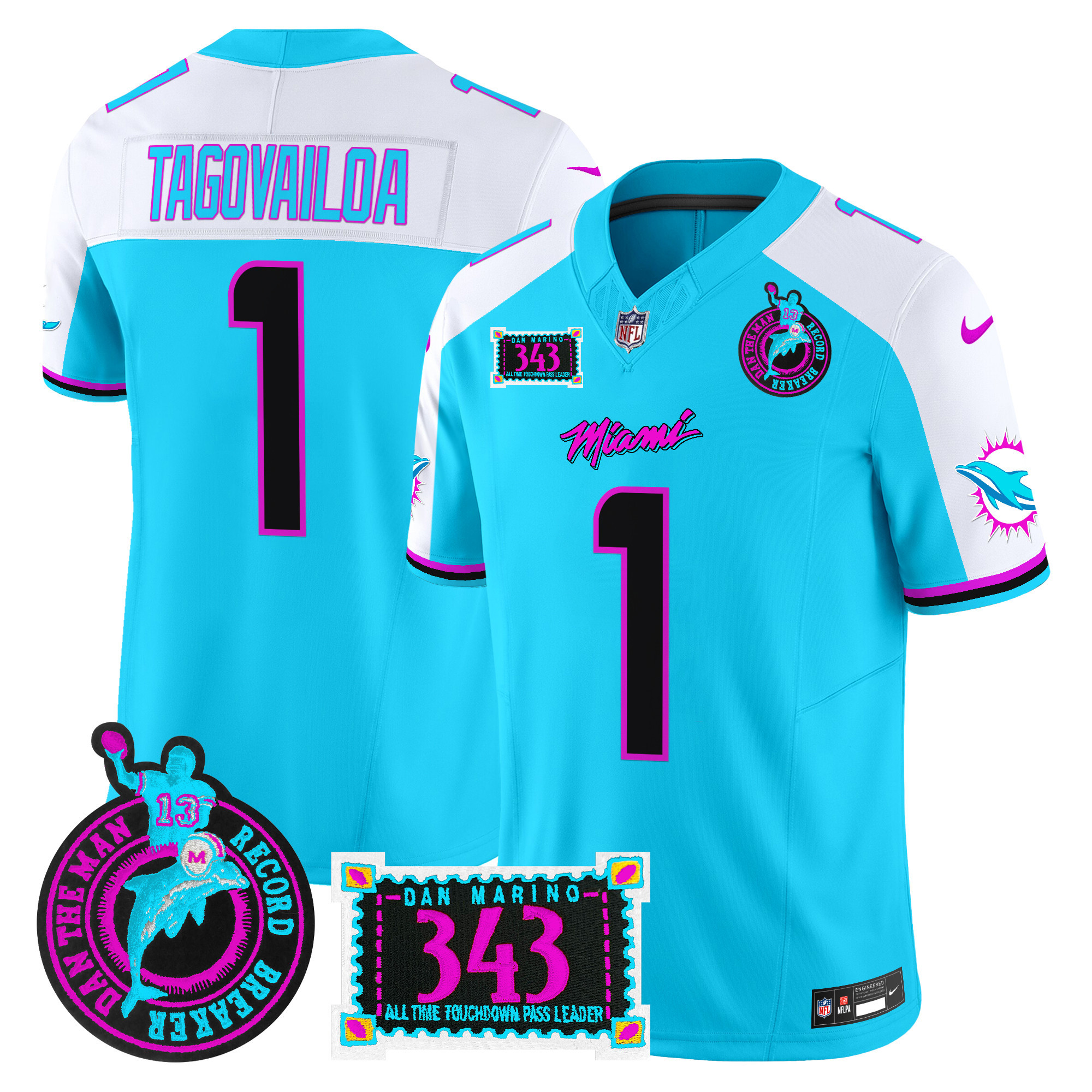 Men's Tua Tagovailoa Miami Dolphins "Dan the Man Record Breaker" Patch Vapor Limited Aqua Alternate Jersey - All Stitched