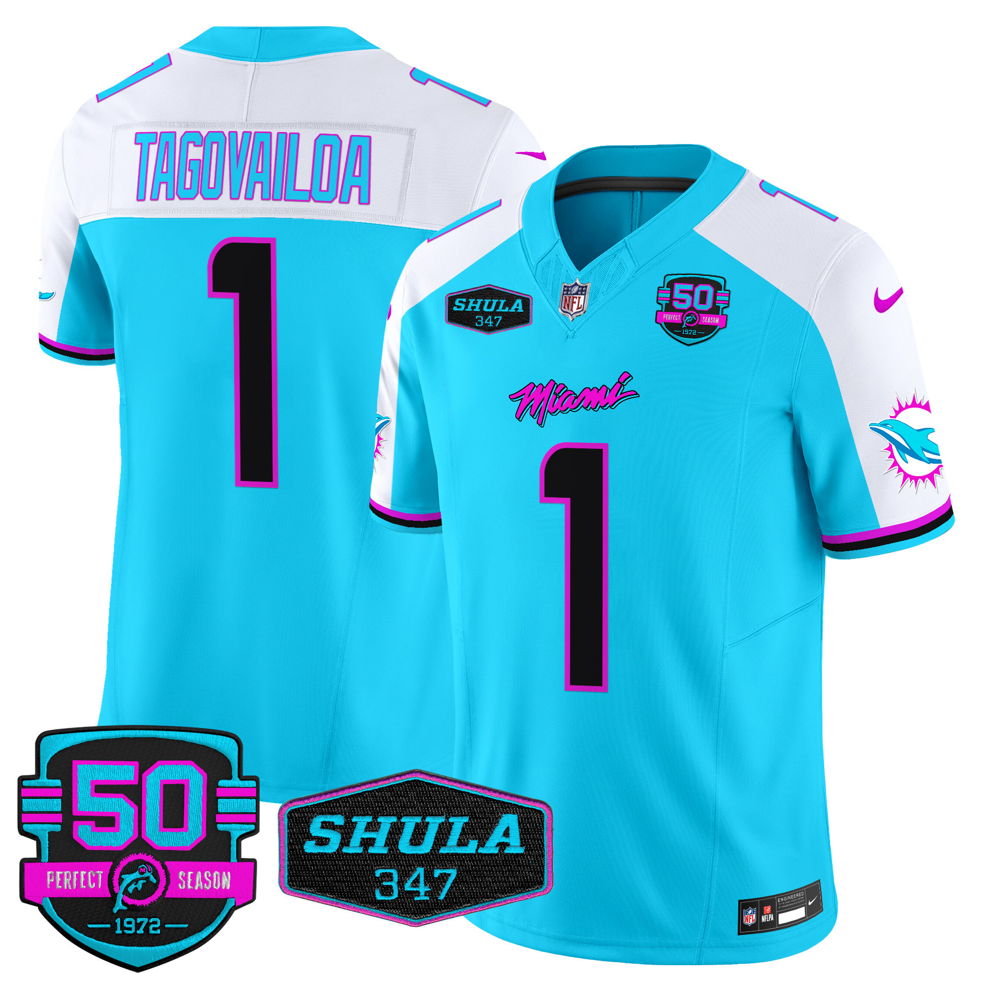 Men's Tua Tagovailoa Miami Dolphins "Miami Vice" Vapor Limited Aqua Alternate Jersey V4 - All Stitched
