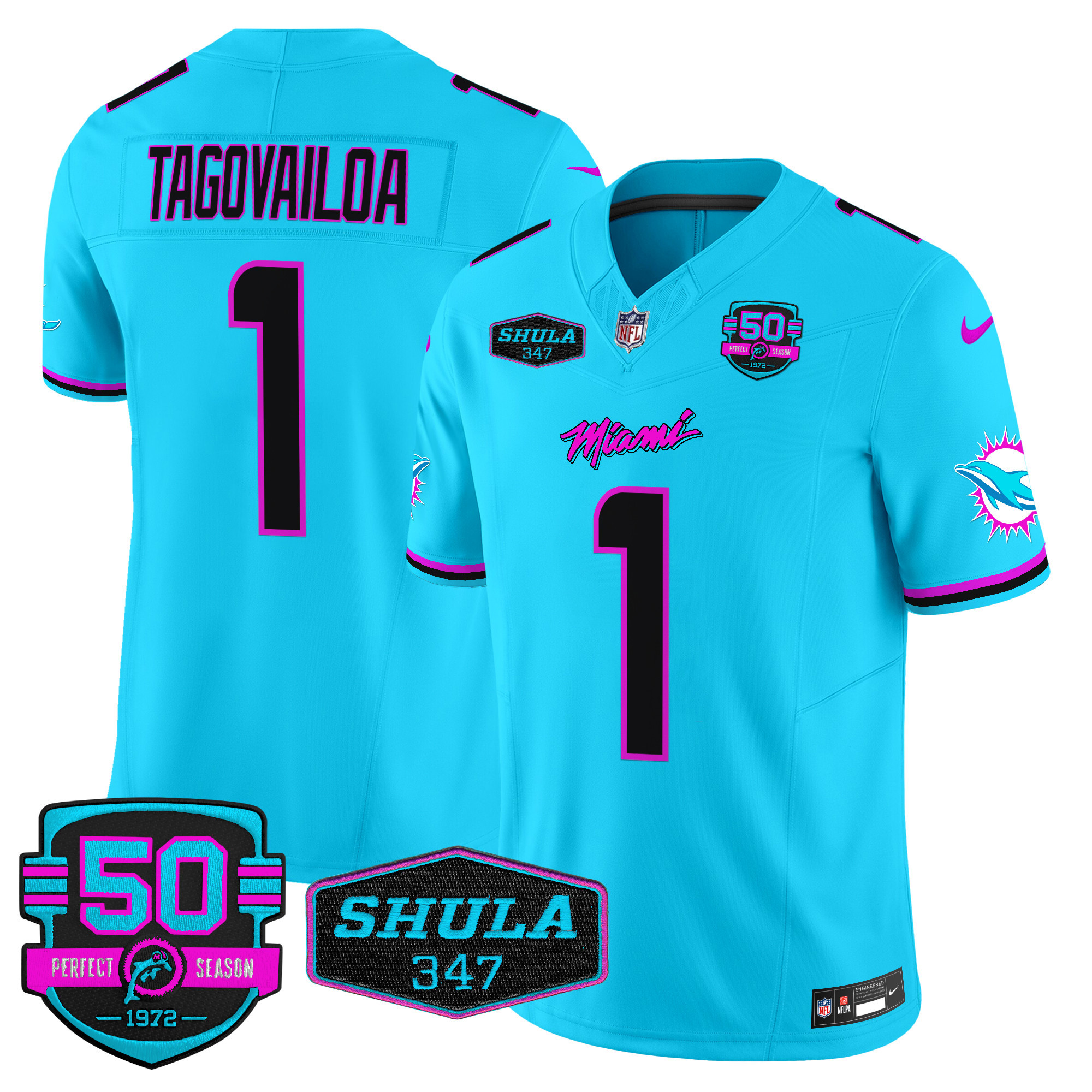 Men's Tua Tagovailoa Miami Dolphins "Miami Vice" Vapor Limited Aqua Jersey V4 - All Stitched