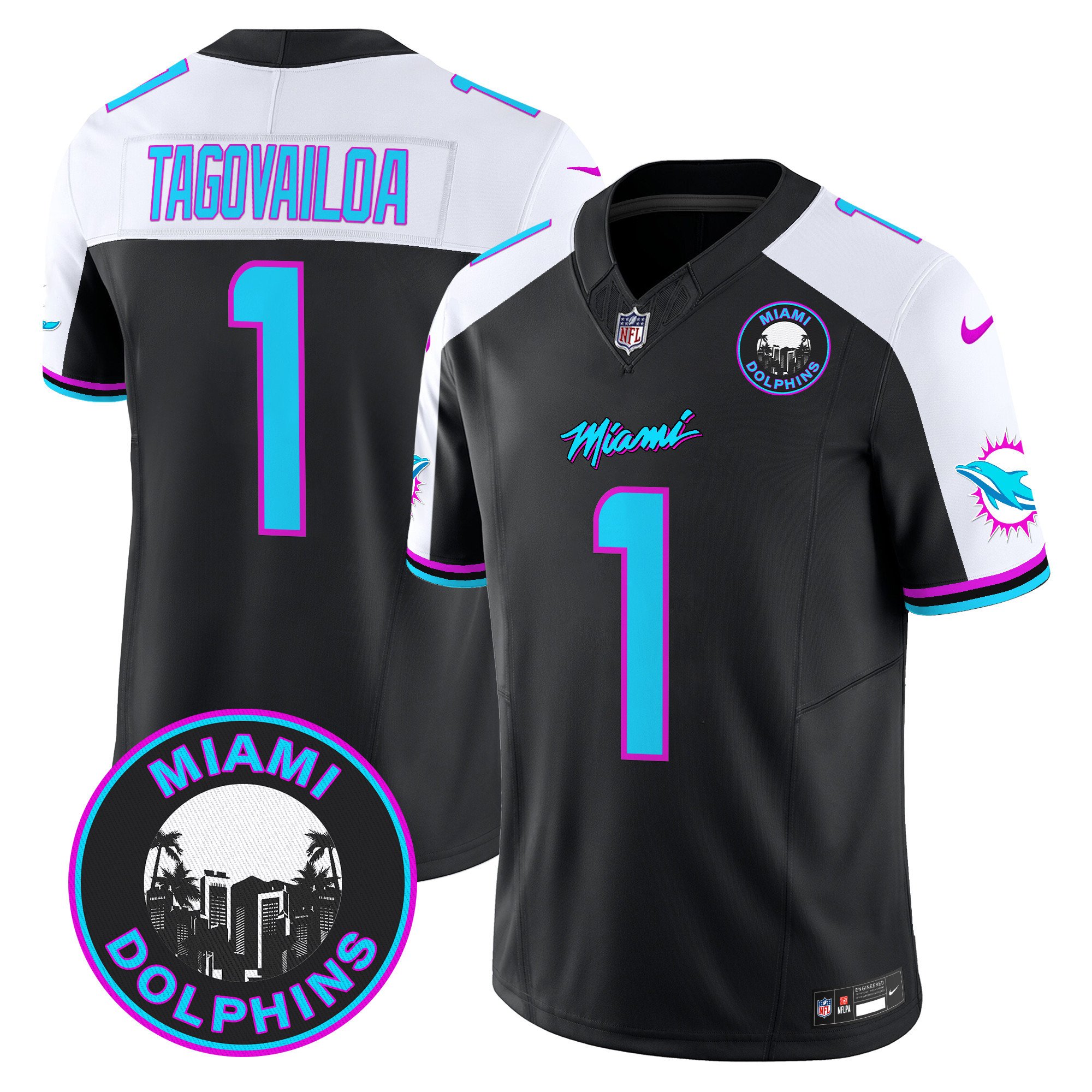 Men's Tua Tagovailoa Miami Dolphins "Miami Vice" Vapor Limited Black Alternate Jersey V3 - All Stitched