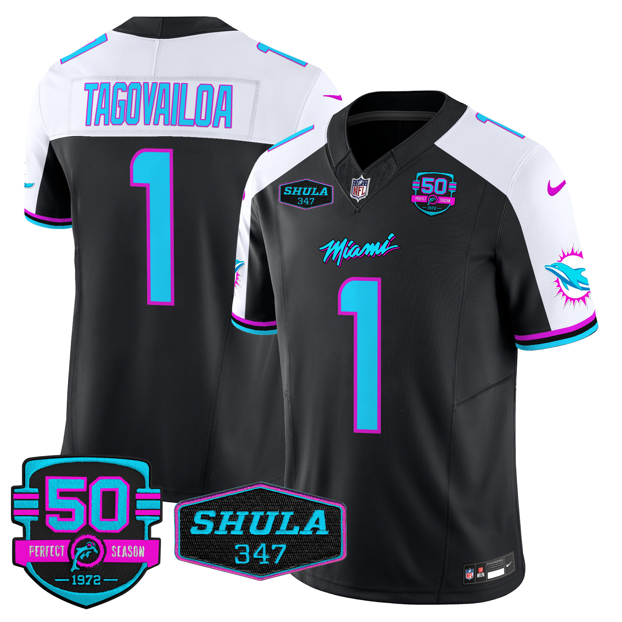 Men's Tua Tagovailoa Miami Dolphins "Miami Vice" Vapor Limited Black Alternate Jersey V4 - All Stitched