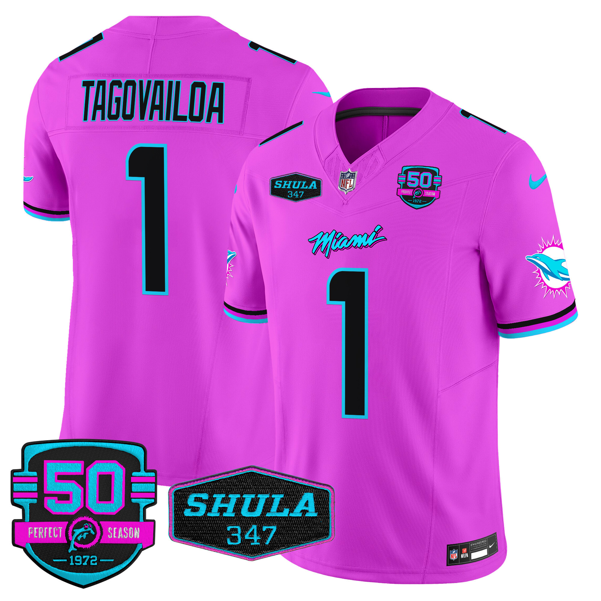 Men's Tua Tagovailoa Miami Dolphins "Miami Vice" Vapor Limited Pink Jersey V4 - All Stitched