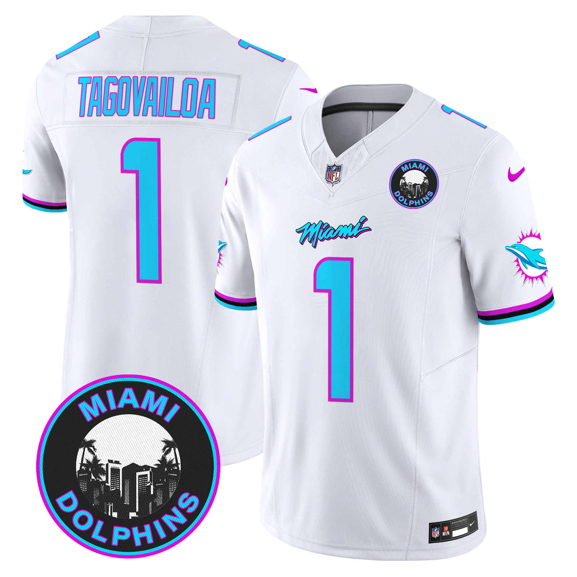 Men's Tua Tagovailoa Miami Dolphins "Miami Vice" Vapor Limited White Jersey V3 - All Stitched