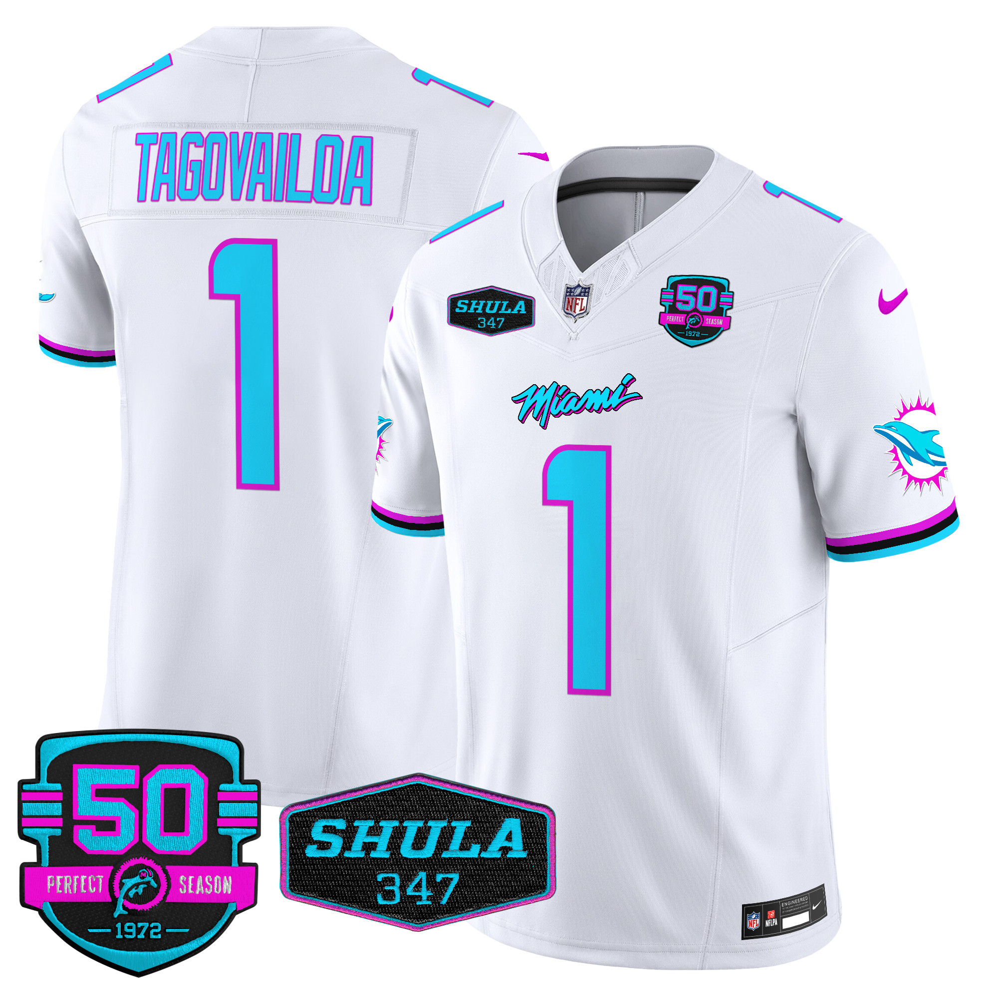 Men's Tua Tagovailoa Miami Dolphins "Miami Vice" Vapor Limited White Jersey V4 - All Stitched