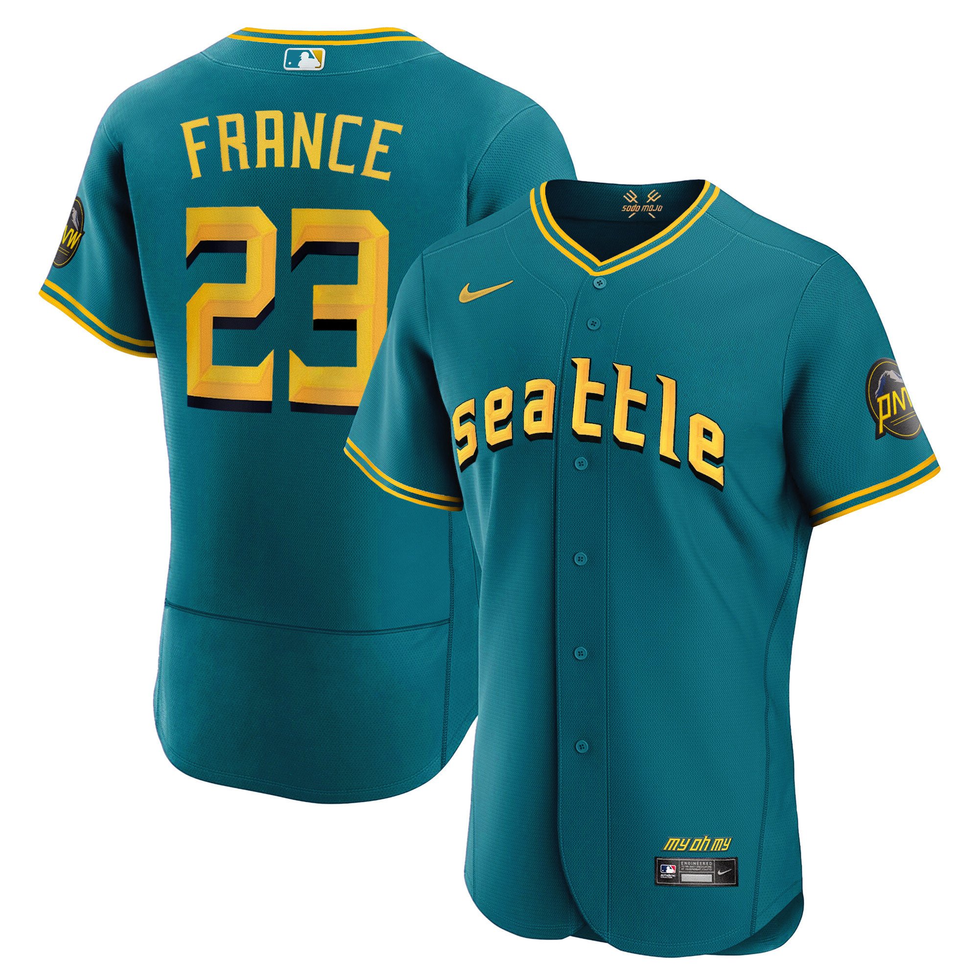 Men's Ty France Seattle Mariners 2023 City Connect Collection Flex Aqua Jersey - All Stitched