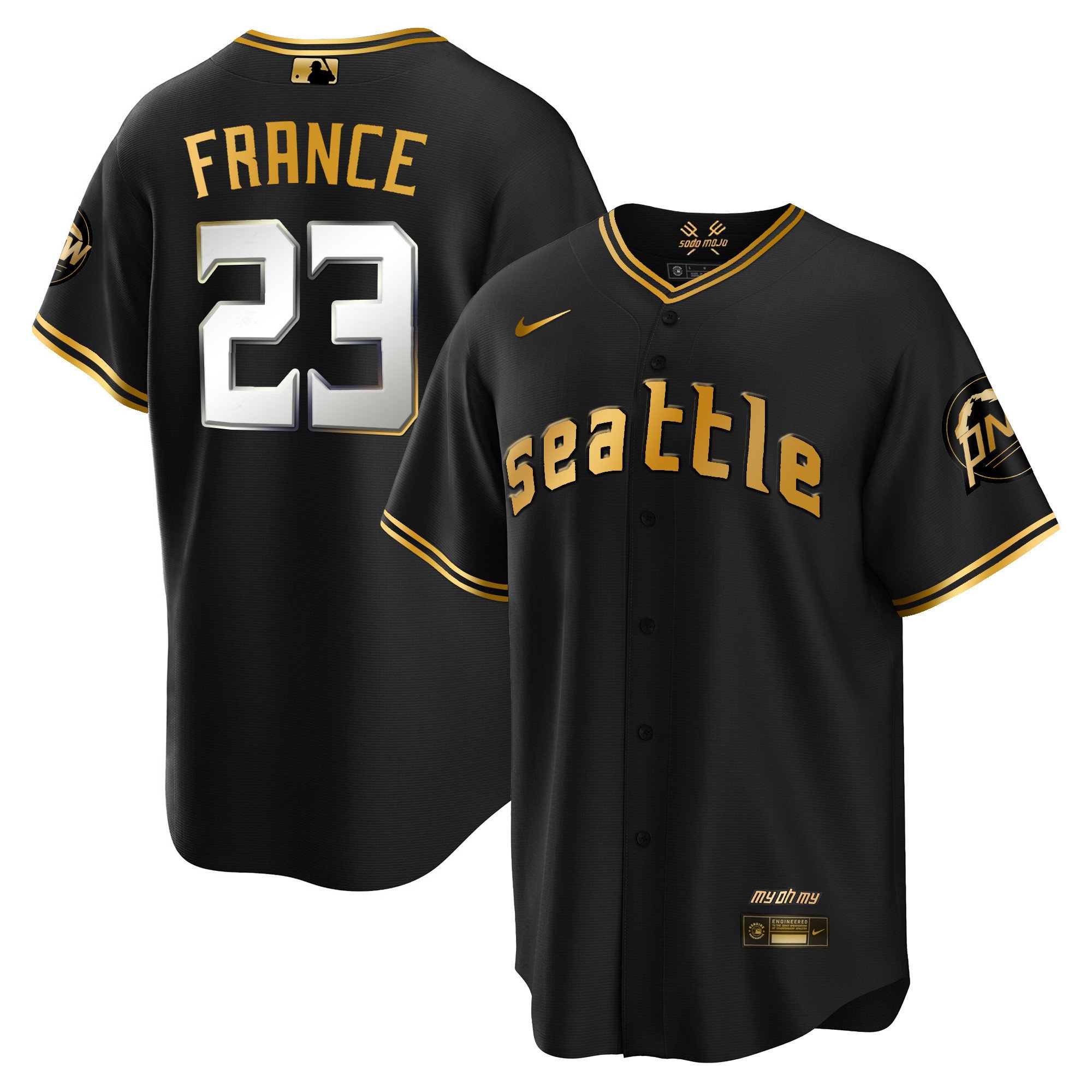 Men's Ty France Seattle Mariners 2023 City Connect Gold Cool Black Gold Jersey - All Stitched