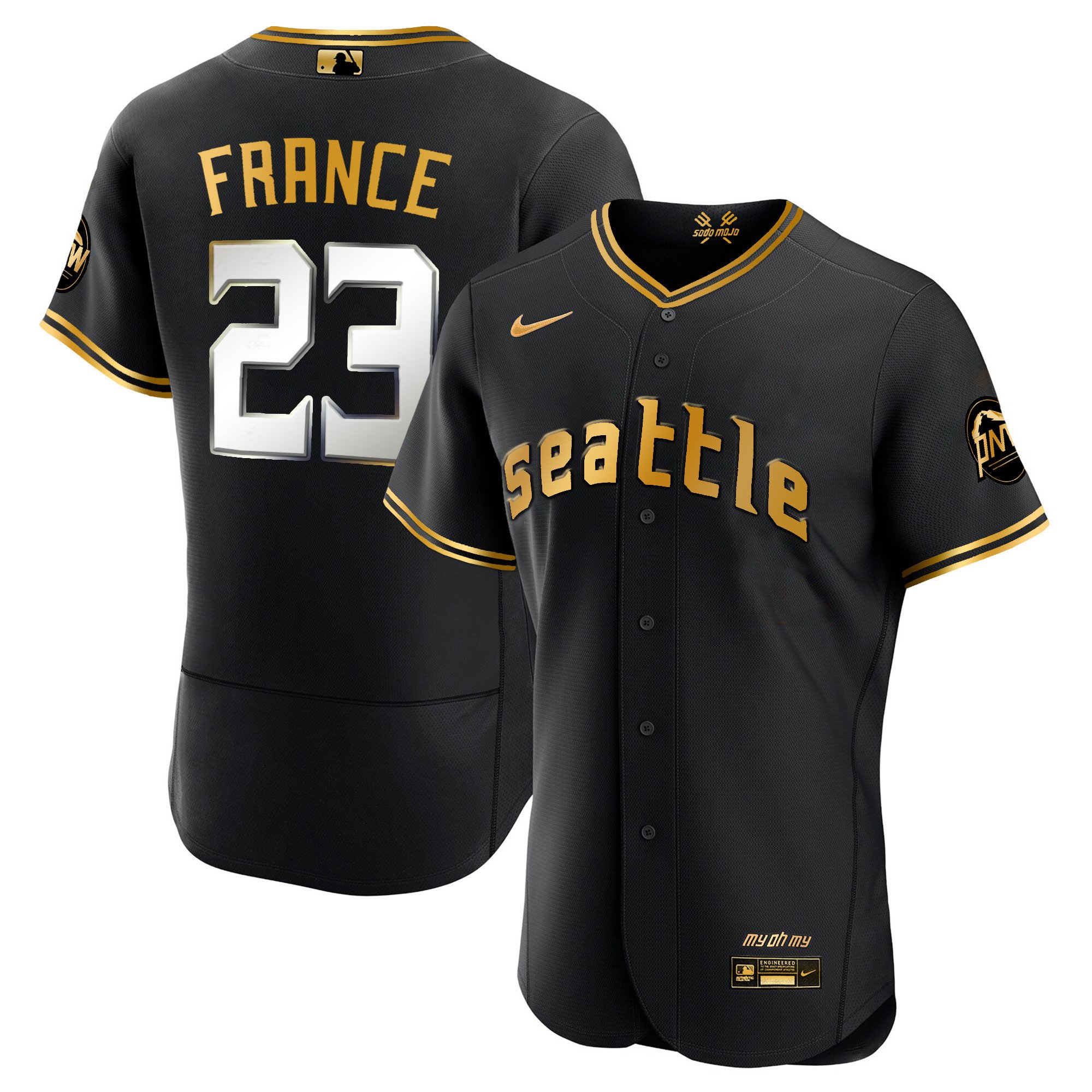 Men's Ty France Seattle Mariners 2023 City Connect Gold Flex Black Gold Jersey - All Stitched