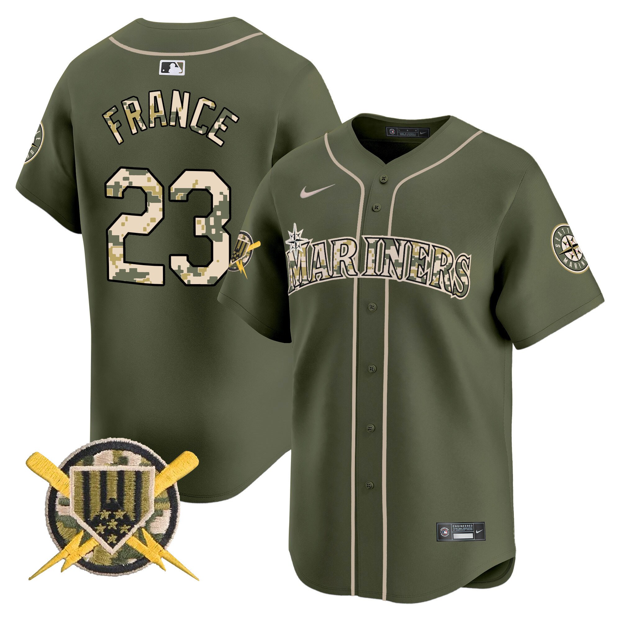 Men's Ty France Seattle Mariners Armed Forces Day Vapor Premier Limited Green Jersey - All Stitched