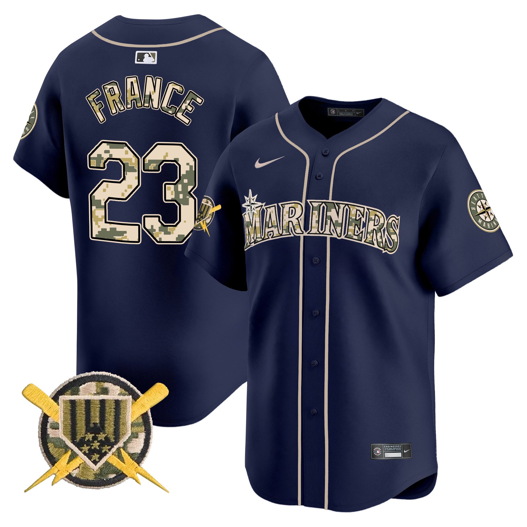 Men's Ty France Seattle Mariners Armed Forces Day Vapor Premier Limited Navy Jersey - All Stitched
